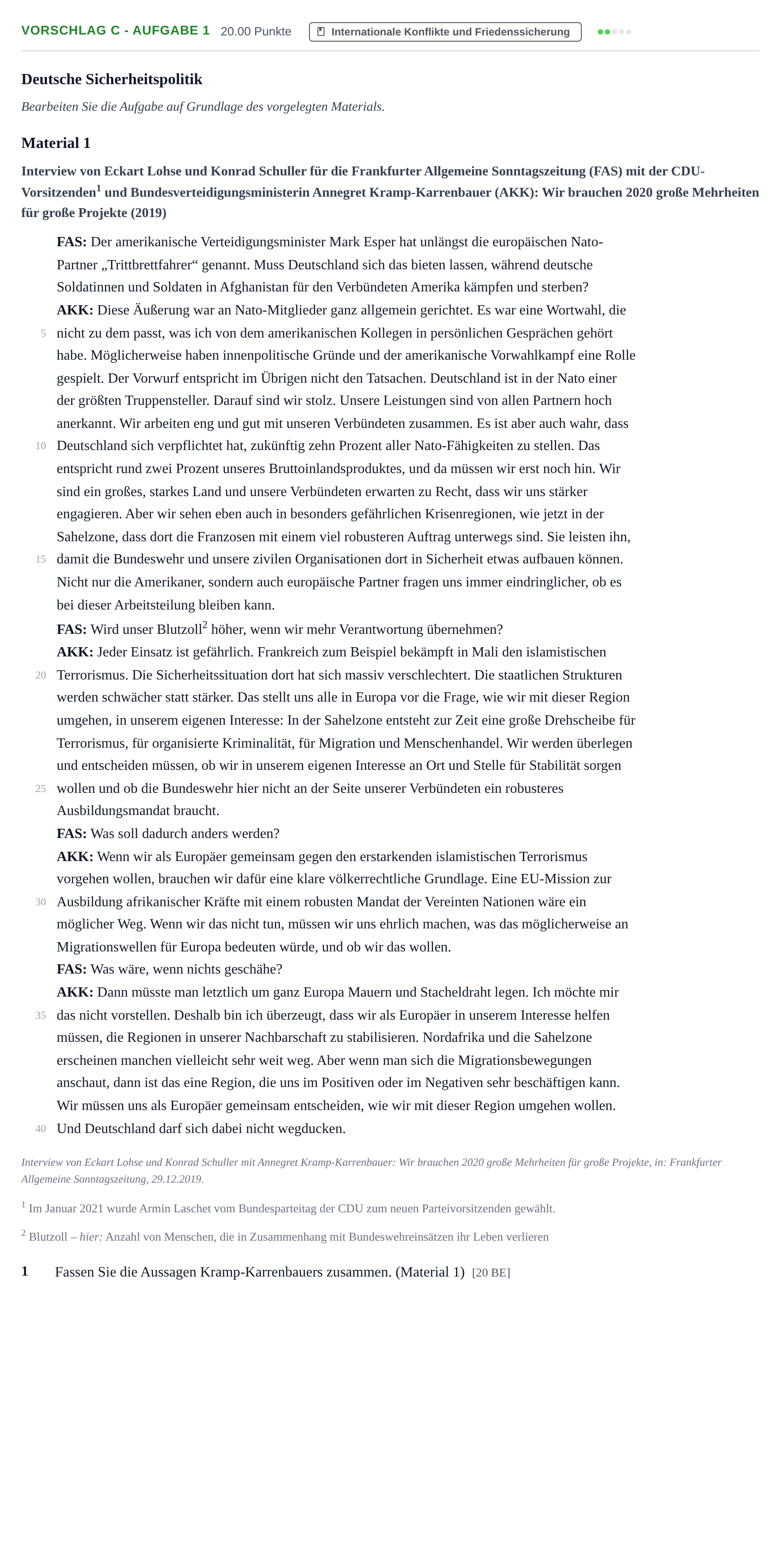 Aufgabenstellung: Aufgabe Vorschlag C - Aufgabe 1 · Abitur Hessen Politik und Wirtschaft GK 2021