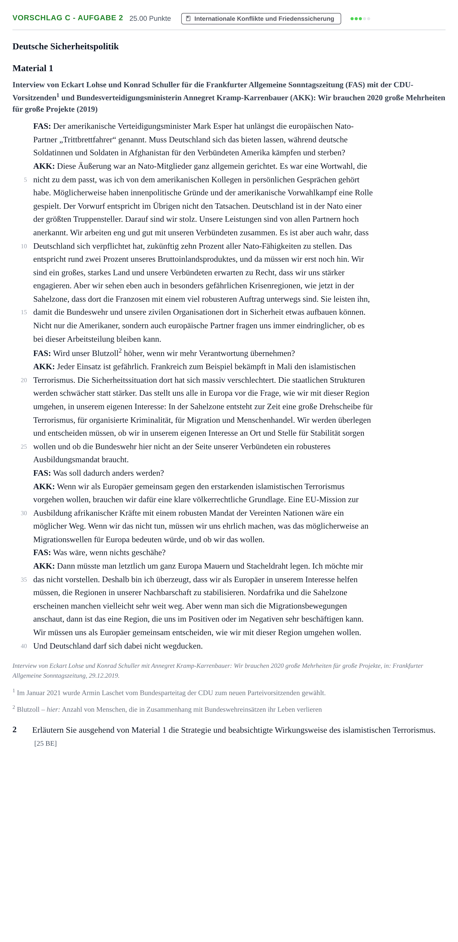 Aufgabenstellung: Aufgabe Vorschlag C - Aufgabe 2 · Abitur Hessen Politik und Wirtschaft GK 2021