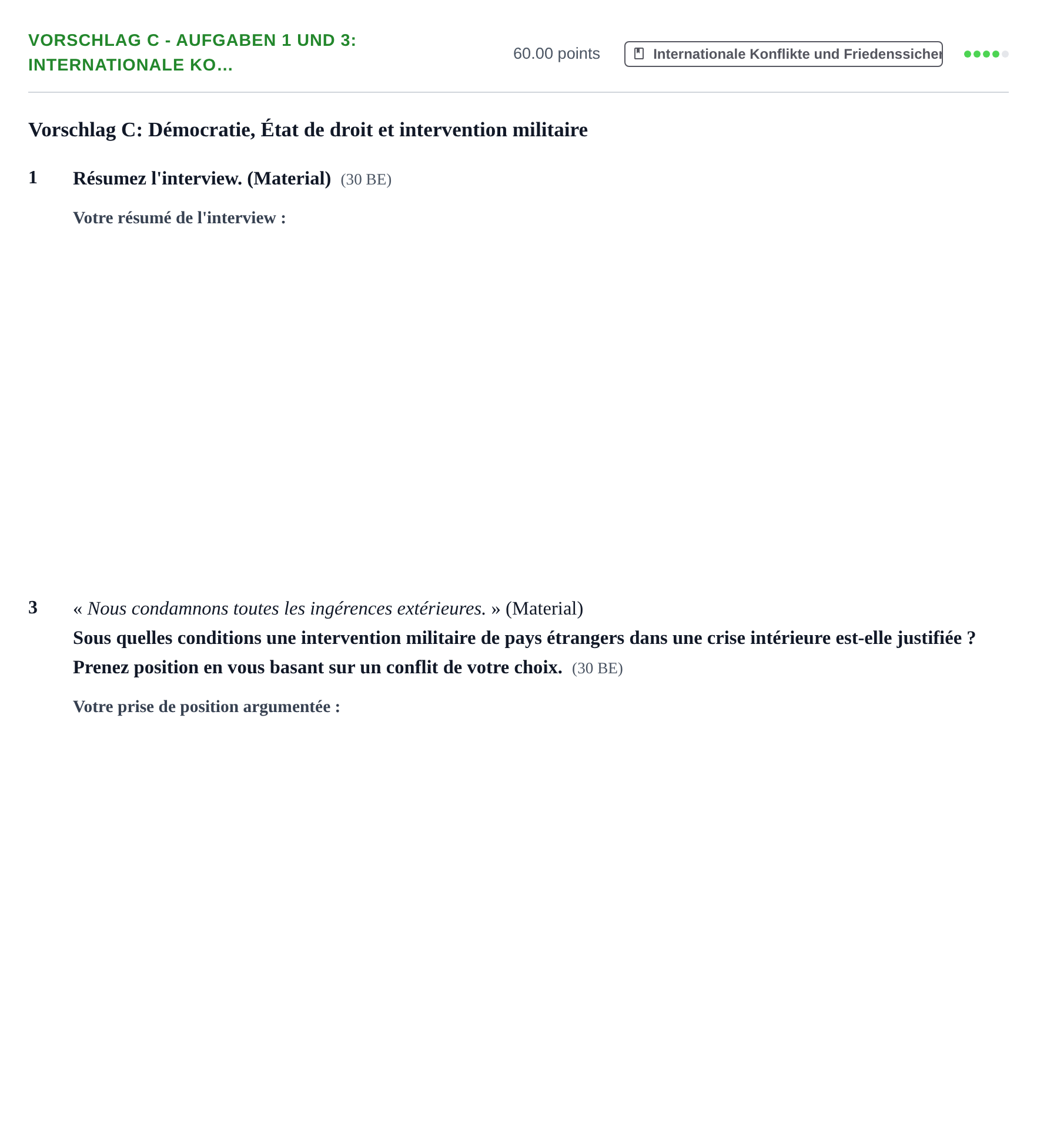 Aufgabenstellung: Aufgabe Vorschlag C - Aufgaben 1 und 3: Internationale Ko… · Abitur Hessen Politik und Wirtschaft GK · bilingual Französisch 2021