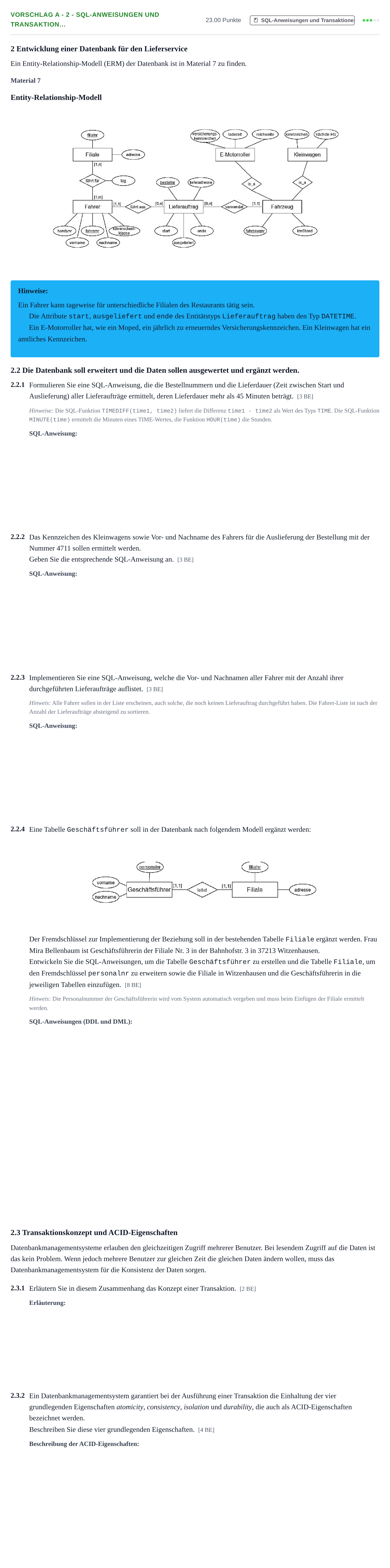 Aufgabenstellung: Aufgabe Vorschlag A - 2 - SQL-Anweisungen und Transaktion… · Abitur Hessen Praktische Informatik LK 2021