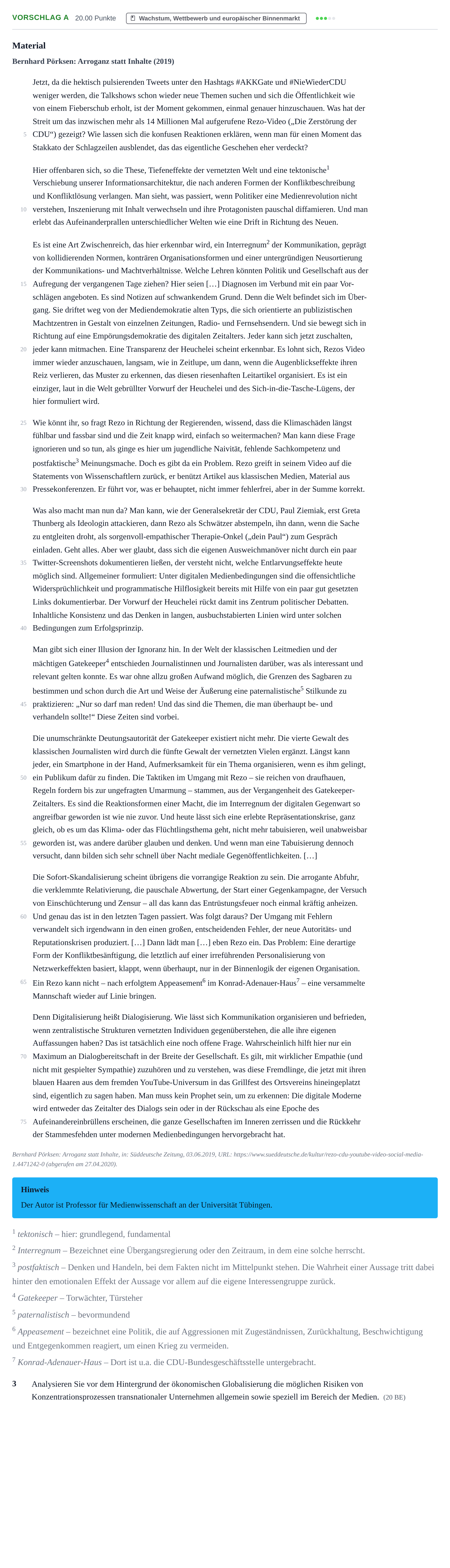 Aufgabenstellung: Aufgabe Vorschlag A - Wachstum, Wettbewerb und europäisch… · Abitur Hessen Politik und Wirtschaft LK 2021