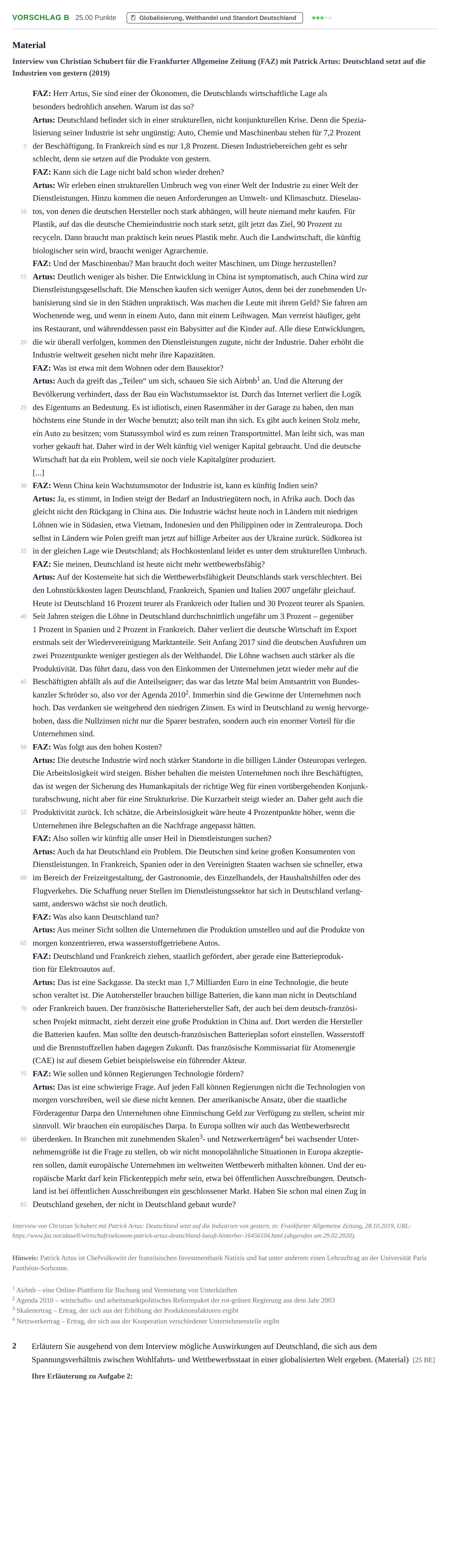 Aufgabenstellung: Aufgabe Vorschlag B - Globalisierung, Welthandel und Stan… · Abitur Hessen Politik und Wirtschaft LK 2021