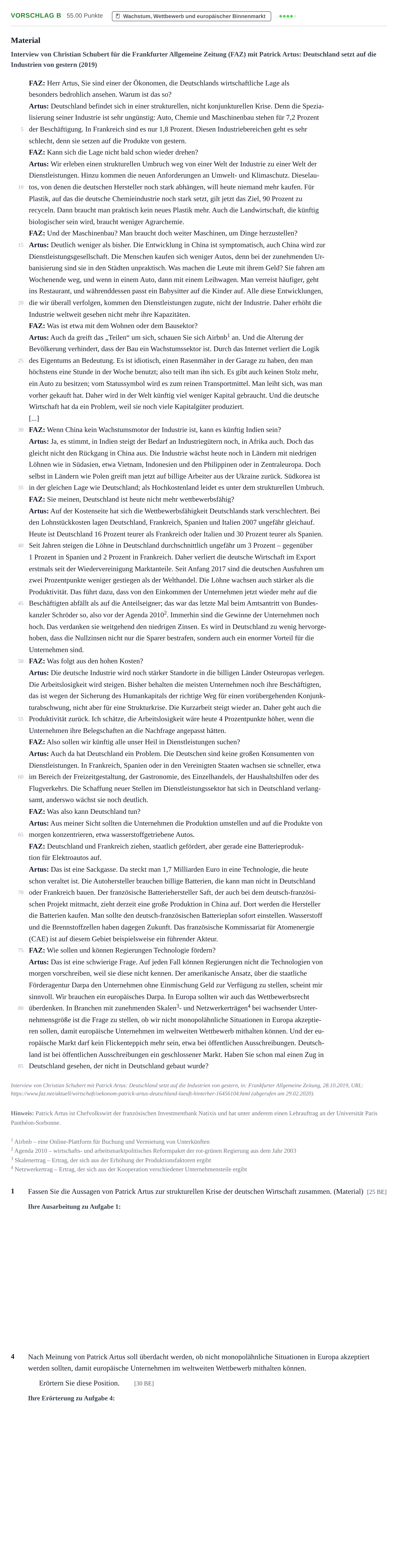 Aufgabenstellung: Aufgabe Vorschlag B - Wachstum, Wettbewerb und europäisch… · Abitur Hessen Politik und Wirtschaft LK 2021