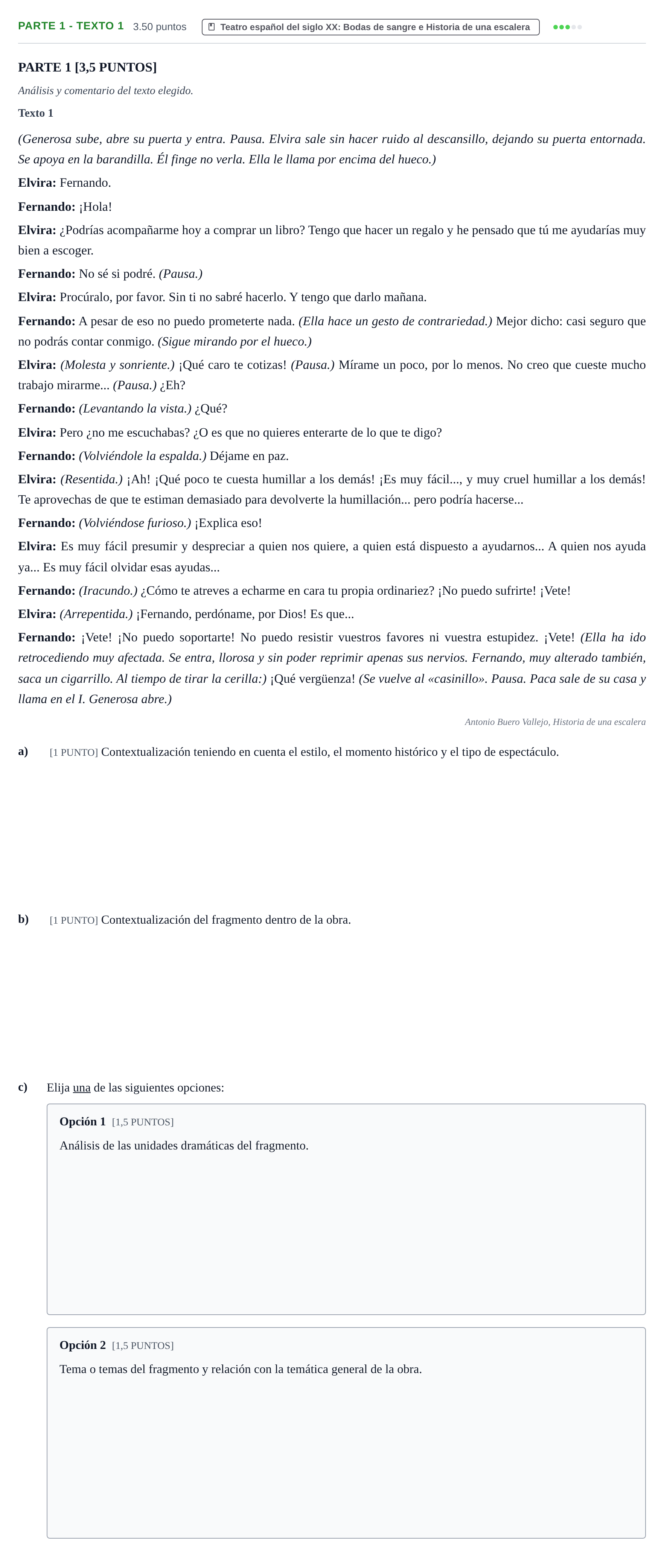 Enunciado: Ejercicio Parte 1 - Texto 1 · Artes Escénicas PAU Cantabria Extraordinaria 2022