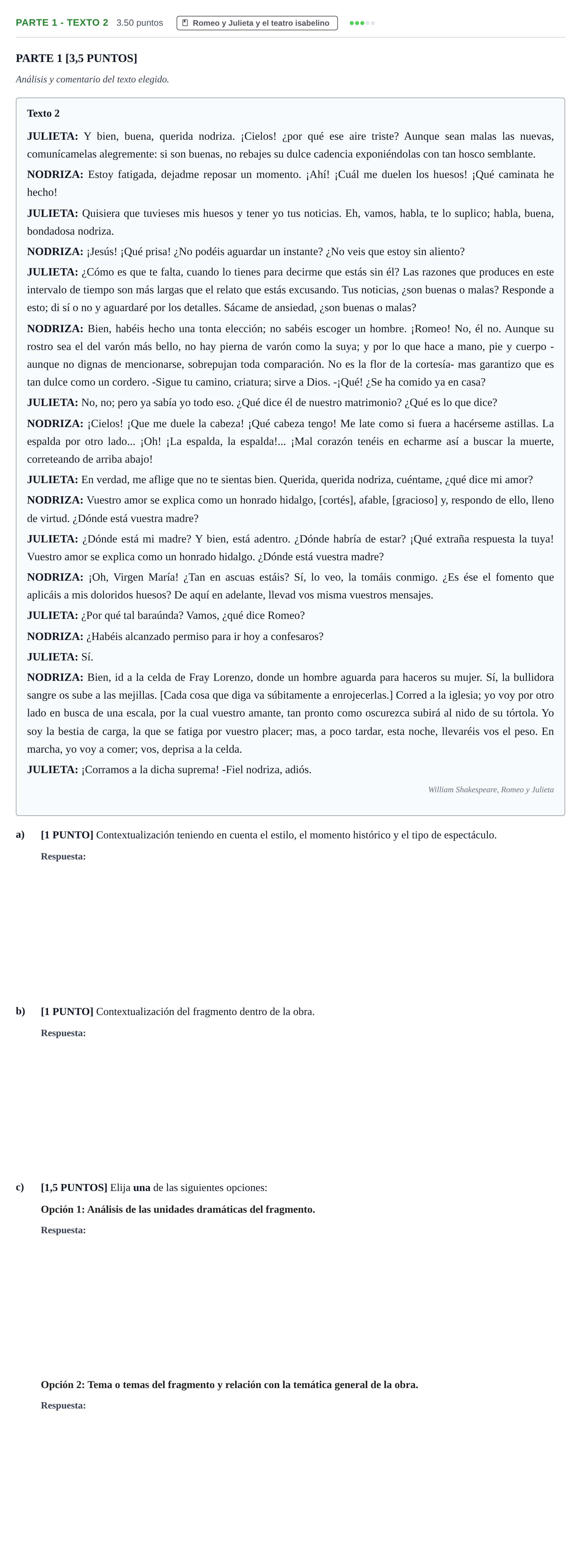 Enunciado: Ejercicio Parte 1 - Texto 2 · Artes Escénicas PAU Cantabria Extraordinaria 2022