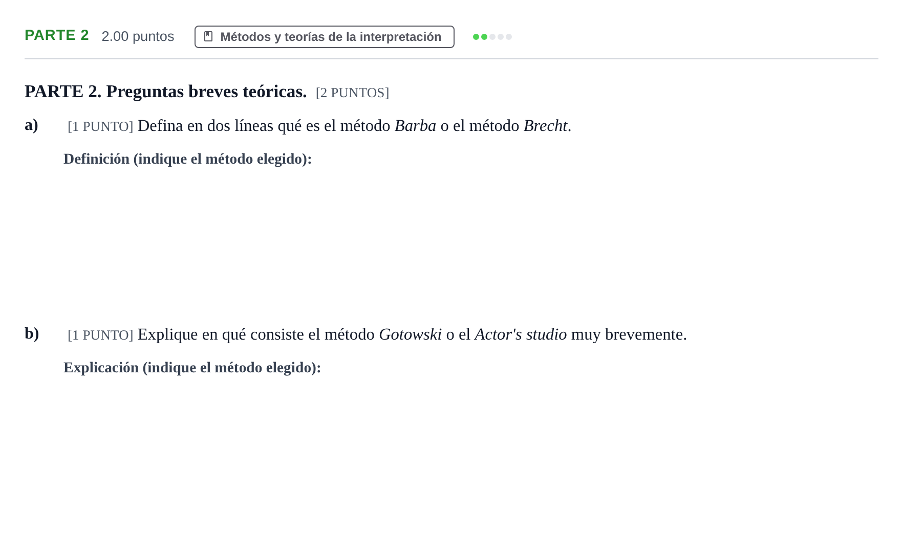 Enunciado: Ejercicio Parte 2 · Artes Escénicas PAU Cantabria Extraordinaria 2022