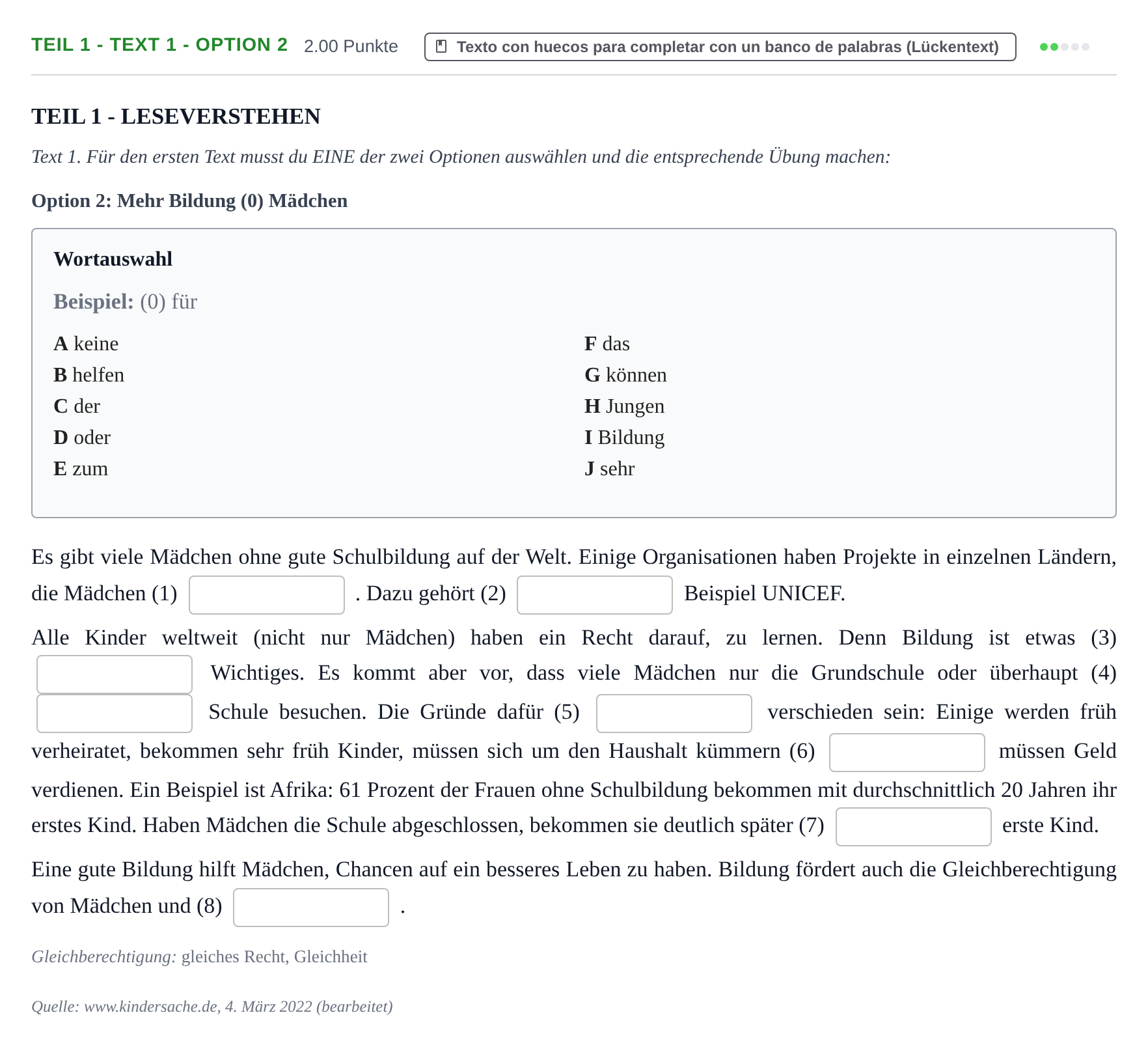Enunciado: Ejercicio Teil 1 - Text 1 - Option 2 · Alemán PAU Cantabria Extraordinaria 2022
