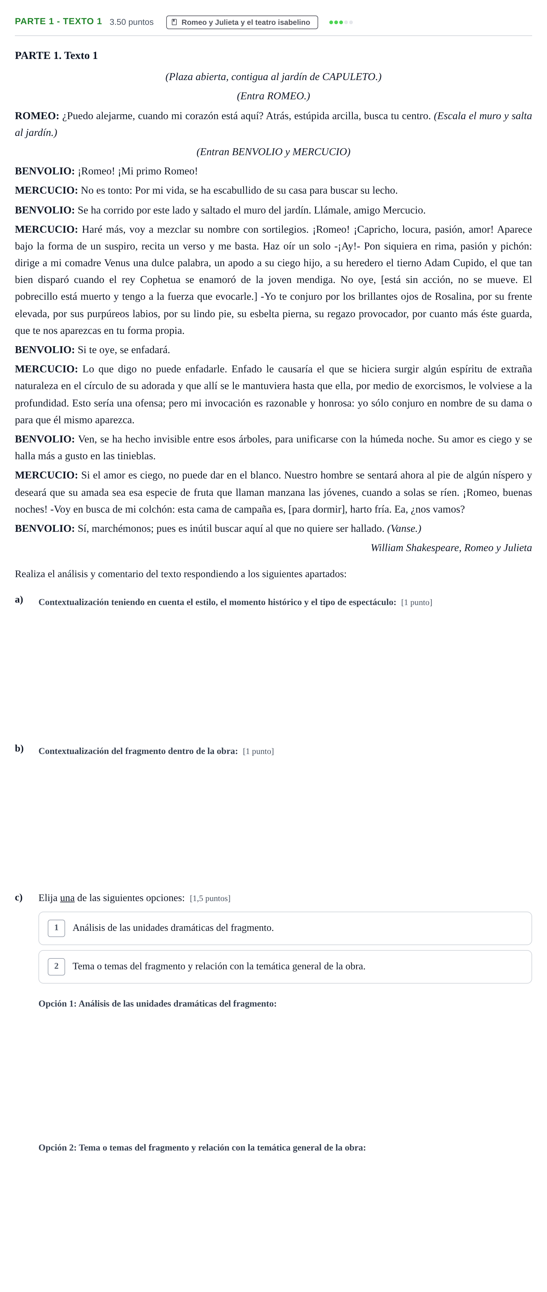 Enunciado: Ejercicio Parte 1 - Texto 1 · Artes Escénicas PAU Cantabria Ordinaria 2022