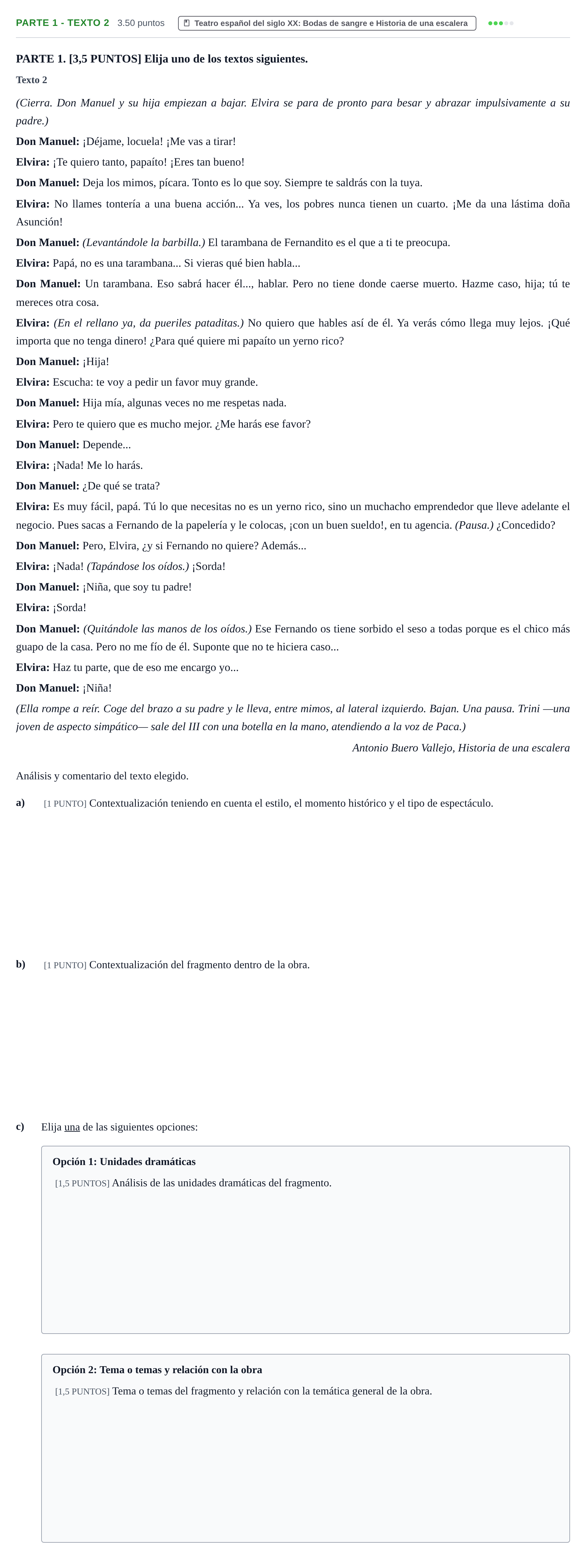 Enunciado: Ejercicio Parte 1 - Texto 2 · Artes Escénicas PAU Cantabria Ordinaria 2022