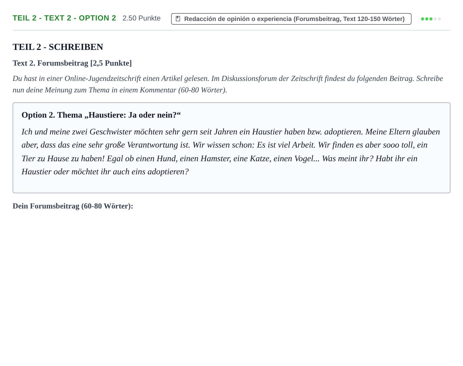 Enunciado: Ejercicio Teil 2 - Text 2 - Option 2 · Alemán PAU Cantabria Ordinaria 2022