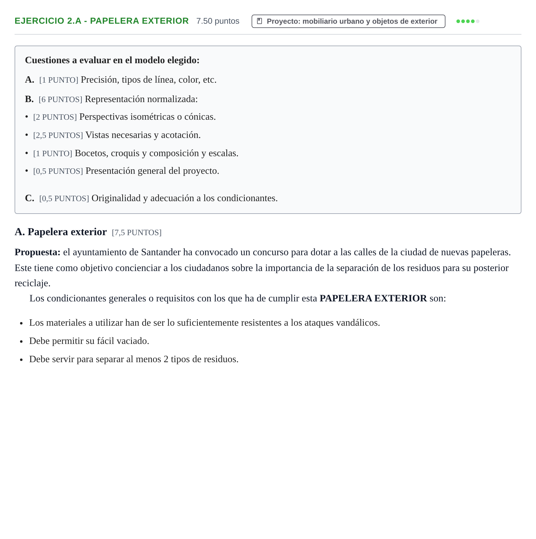 Enunciado: Ejercicio 2.A - Papelera exterior · Diseño PAU Cantabria Ordinaria 2022