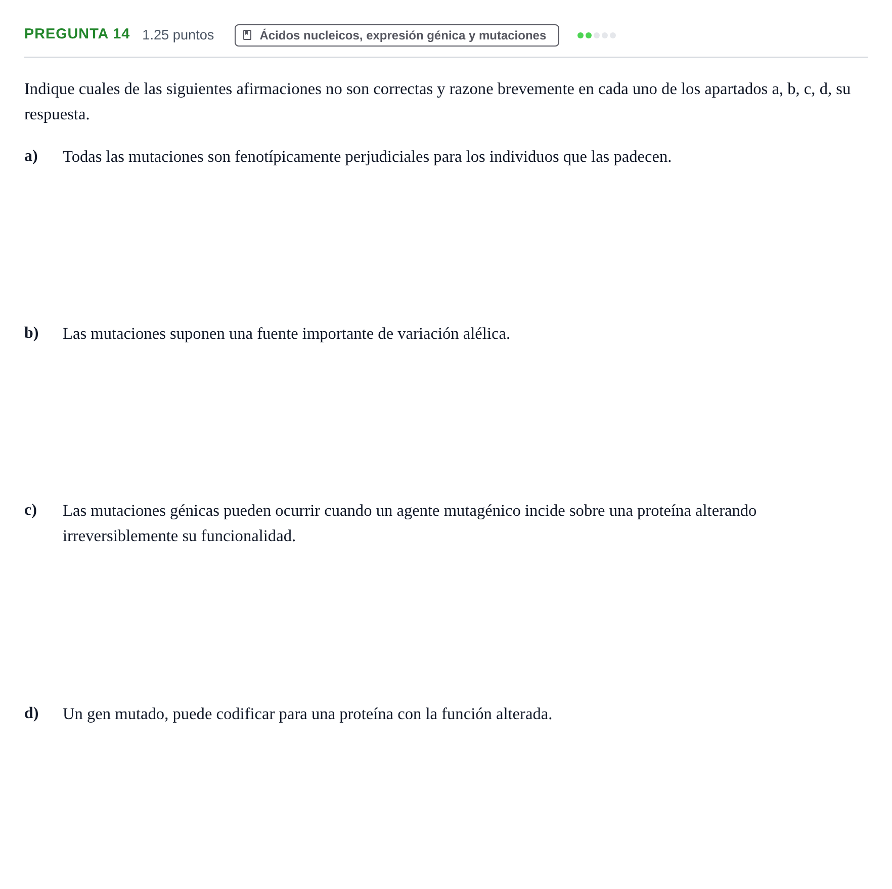 Enunciado: Pregunta 14 · Biología PAU Cantabria Ordinaria 2022