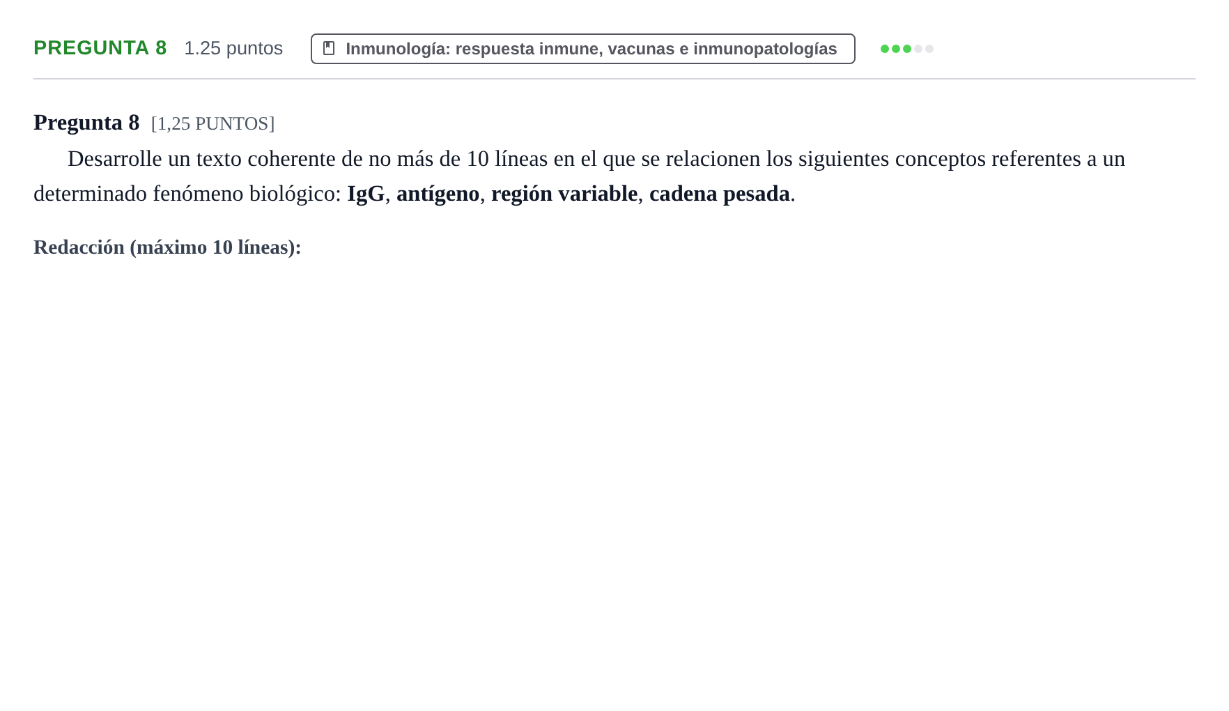 Enunciado: Pregunta 8 · Biología PAU Cantabria Ordinaria 2022