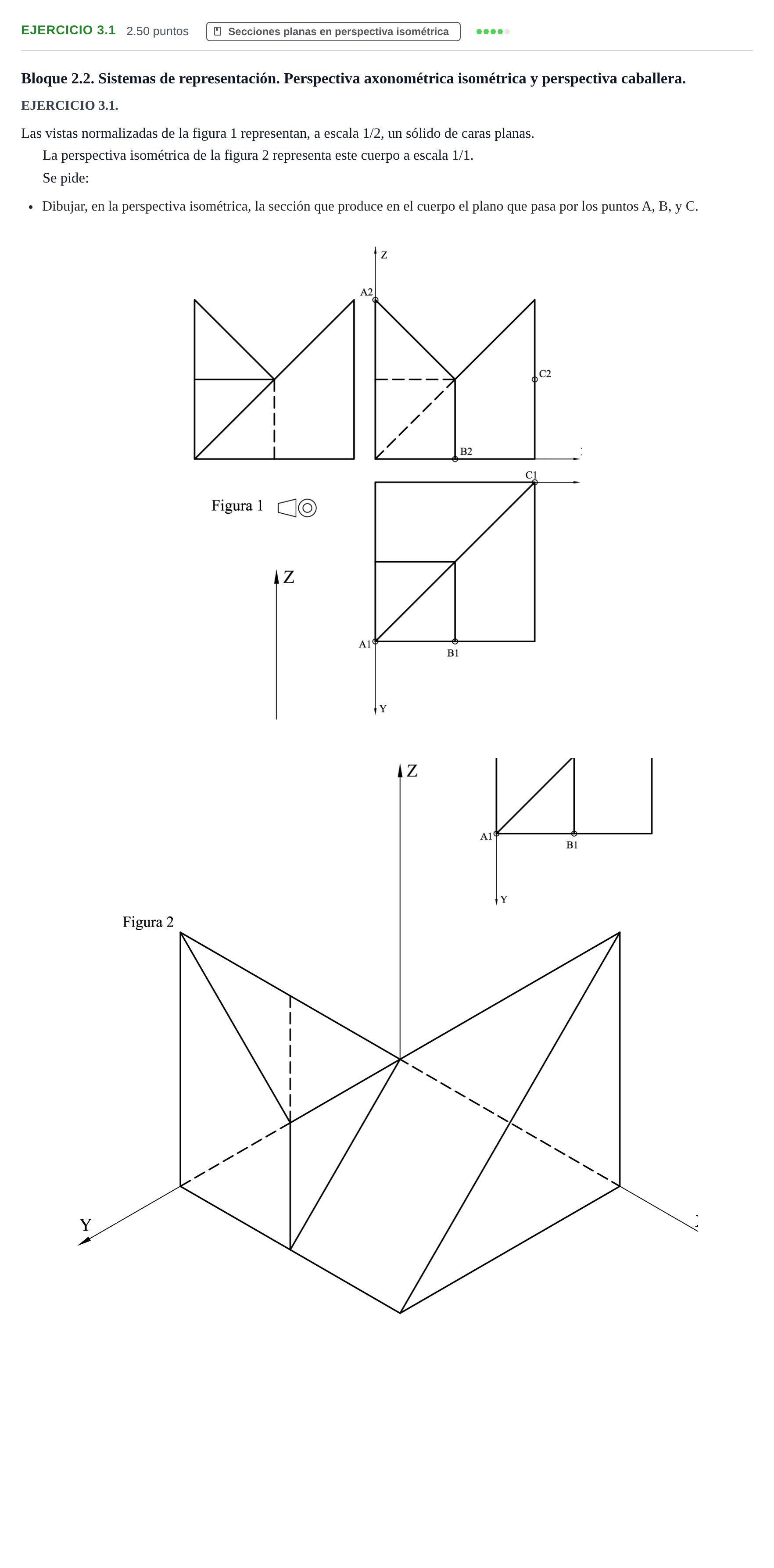 Enunciado: Ejercicio 3.1 · Dibujo técnico II PAU Cantabria Ordinaria 2022