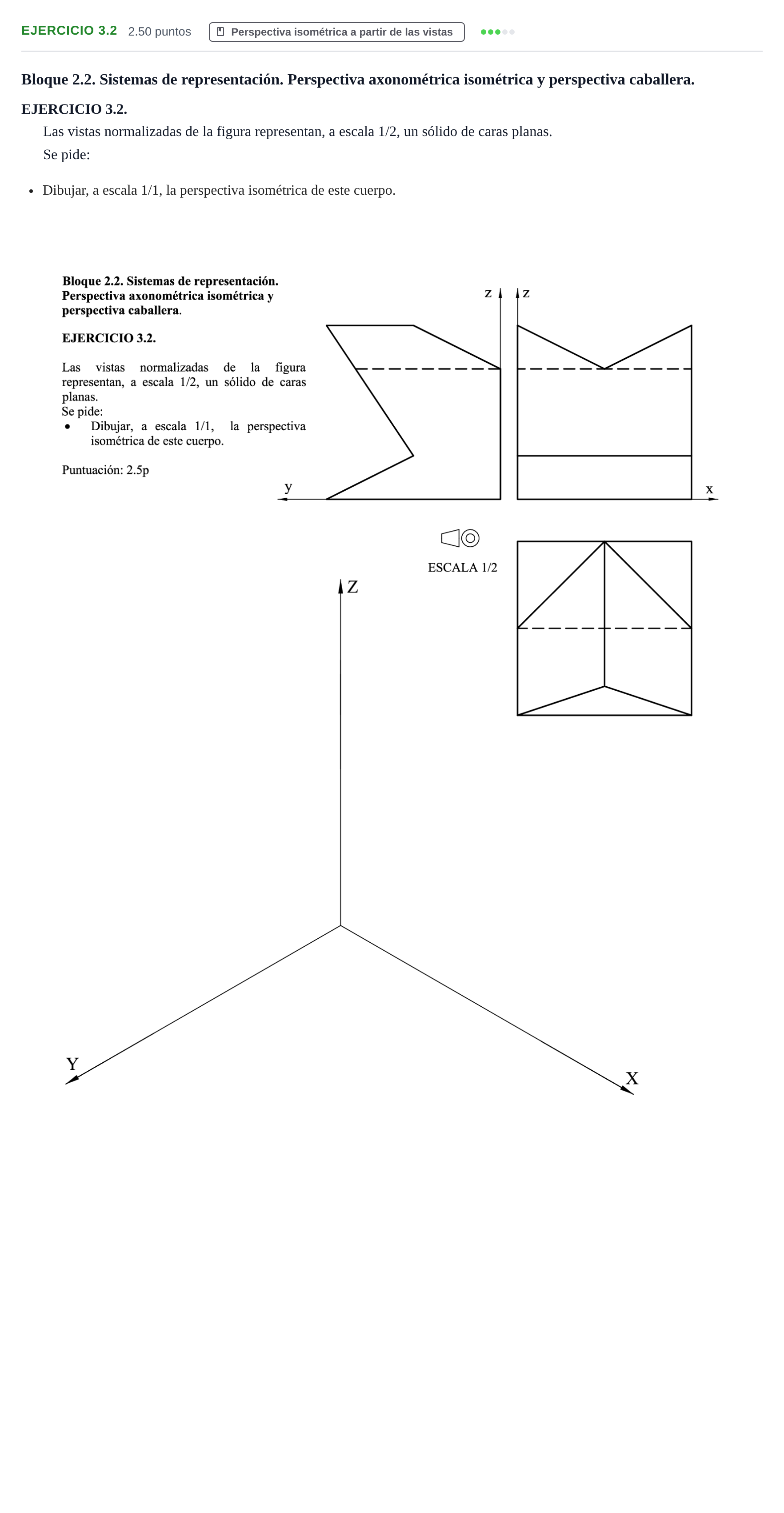 Enunciado: Ejercicio 3.2 · Dibujo técnico II PAU Cantabria Ordinaria 2022