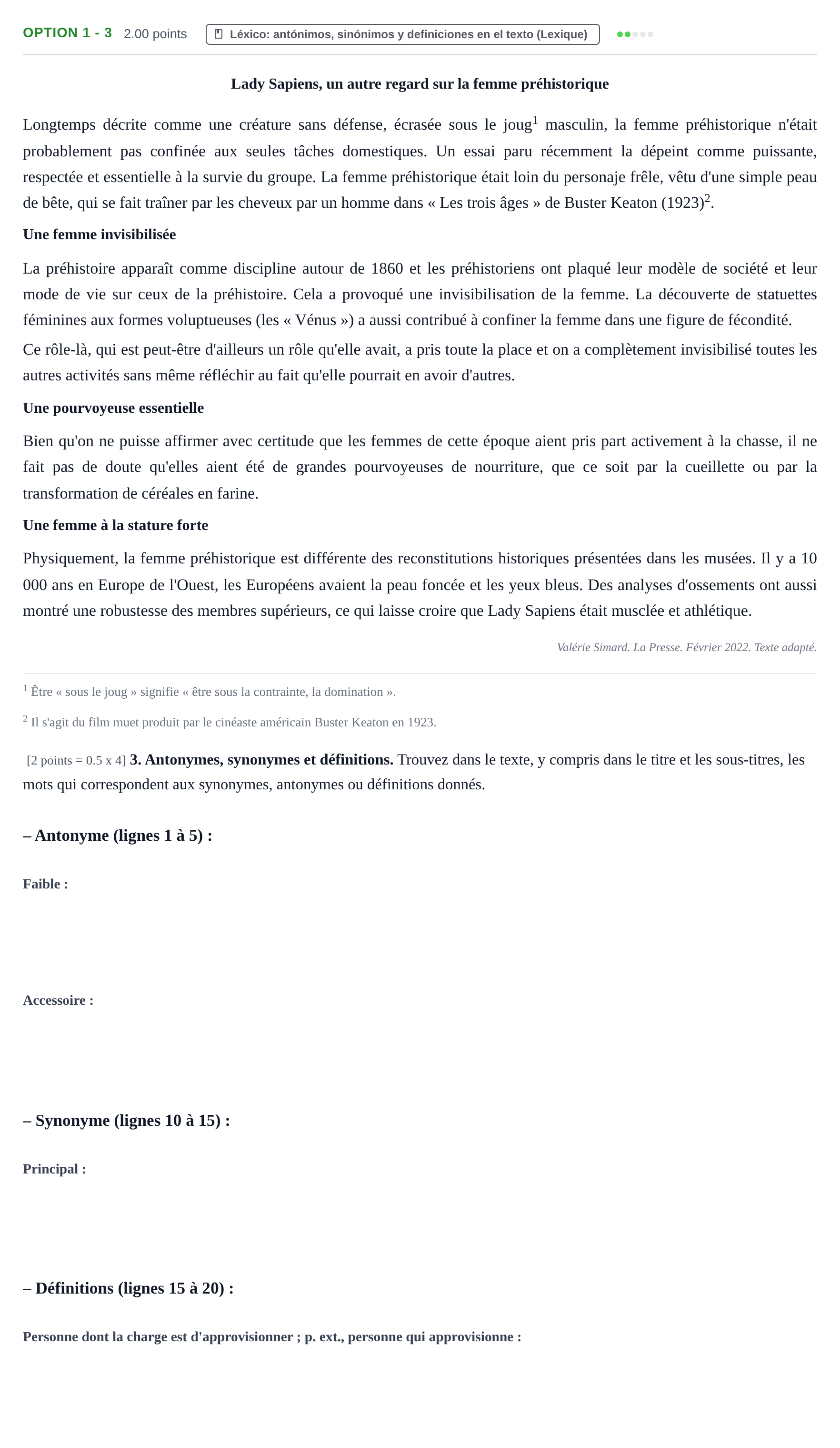 Enunciado: Ejercicio Option 1 - 3 · Francés PAU Cantabria Extraordinaria 2022