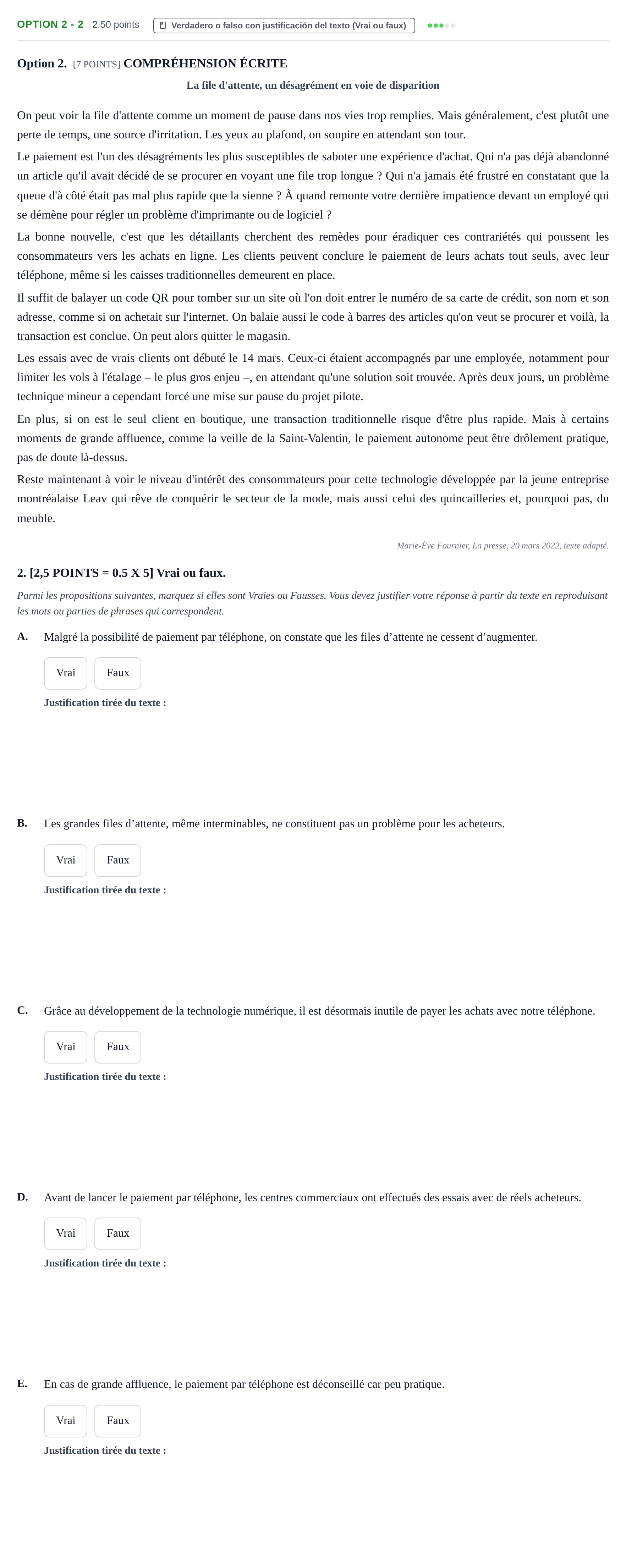 Enunciado: Ejercicio Option 2 - 2 · Francés PAU Cantabria Extraordinaria 2022