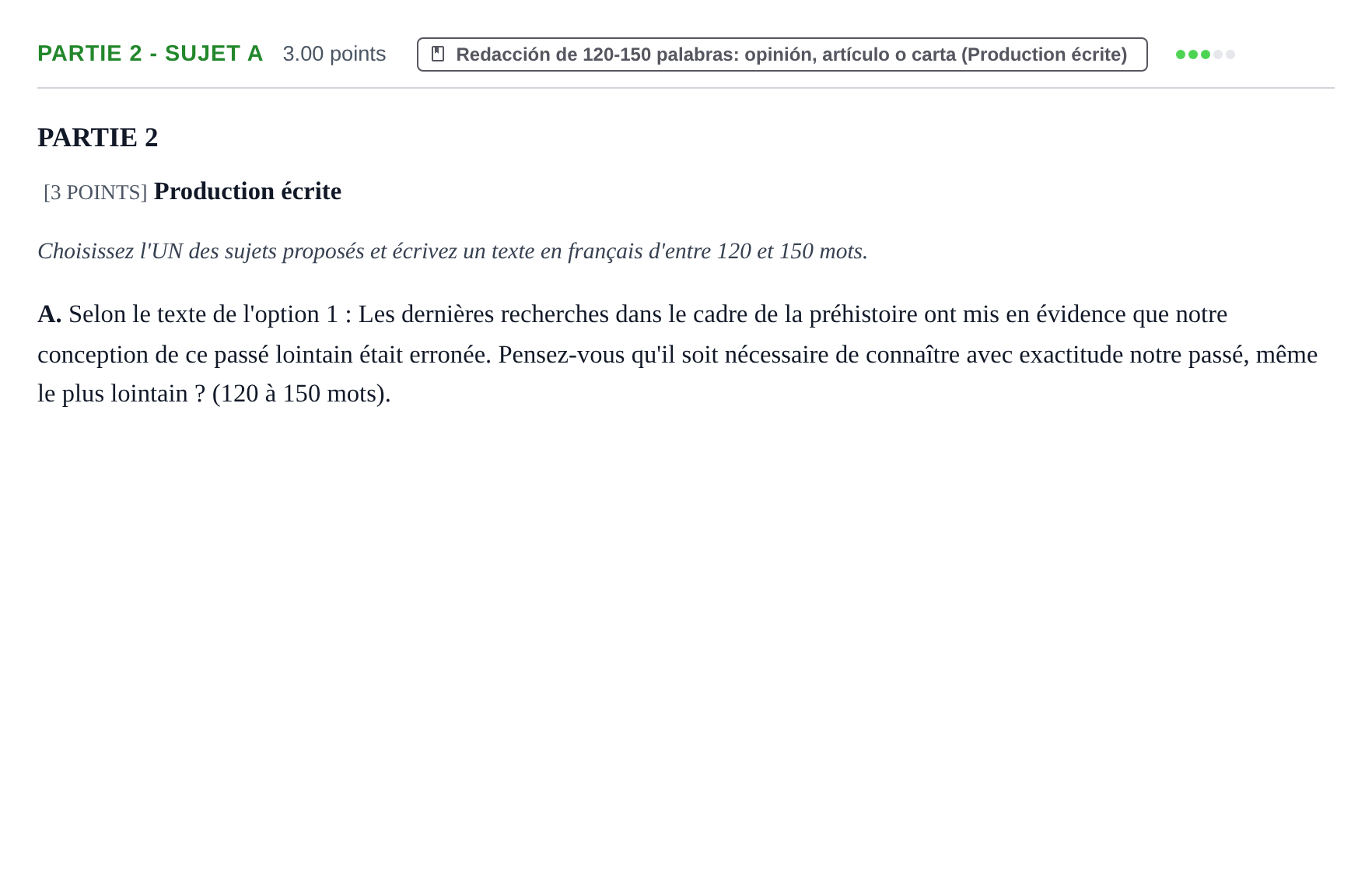 Enunciado: Ejercicio Partie 2 - Sujet A · Francés PAU Cantabria Extraordinaria 2022