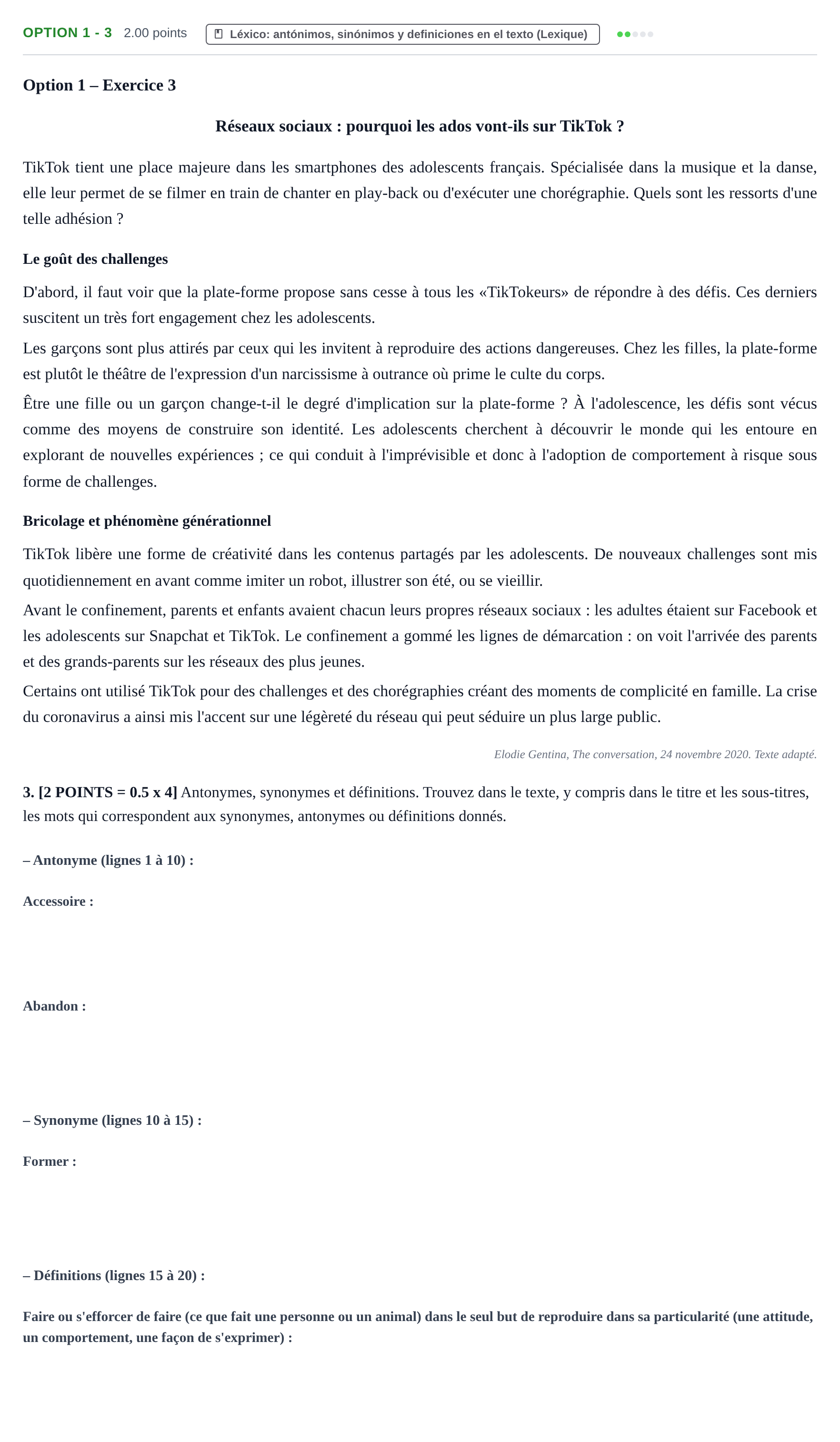 Enunciado: Ejercicio Option 1 - 3 · Francés PAU Cantabria Ordinaria 2022