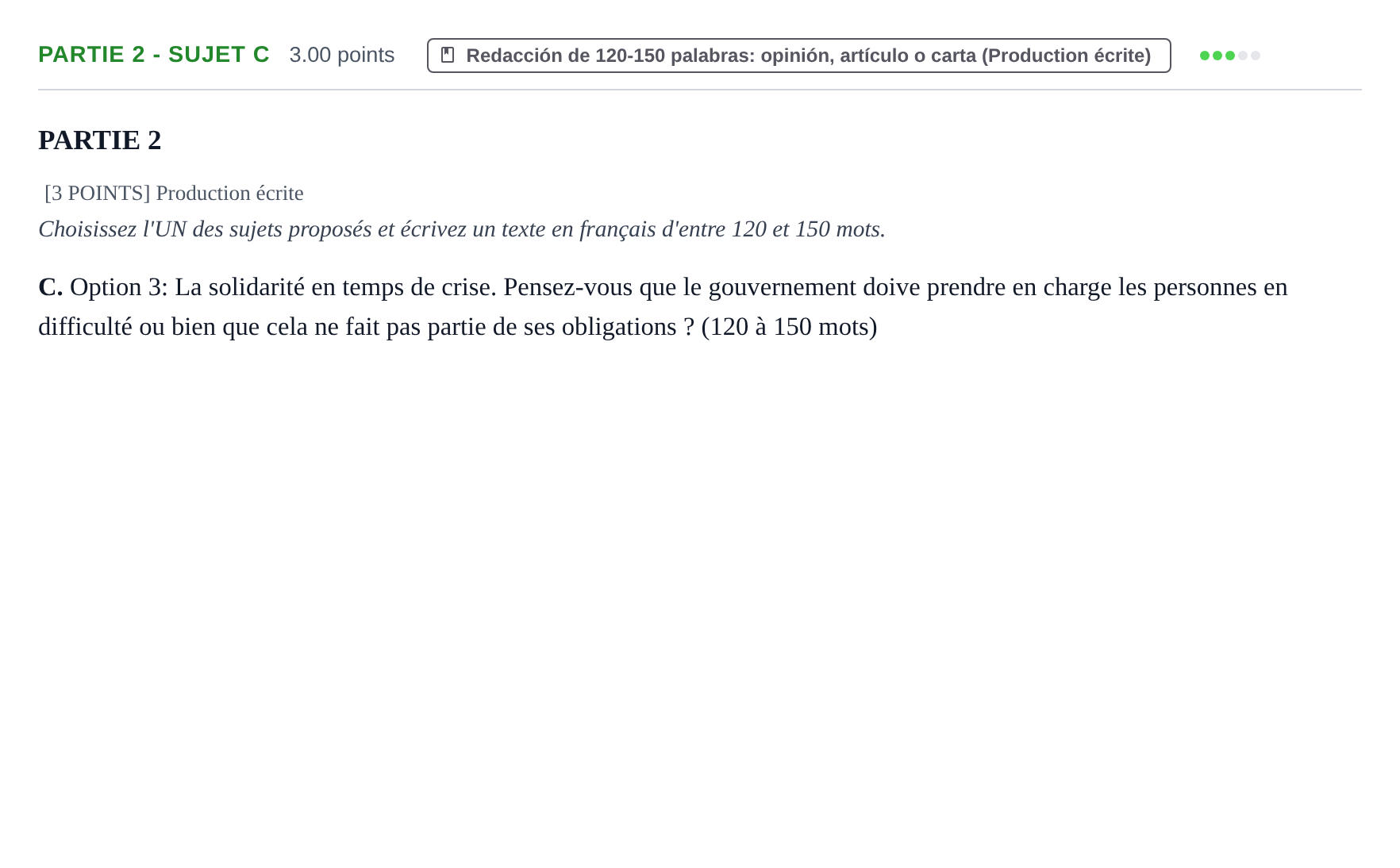 Enunciado: Ejercicio Partie 2 - Sujet C · Francés PAU Cantabria Ordinaria 2022