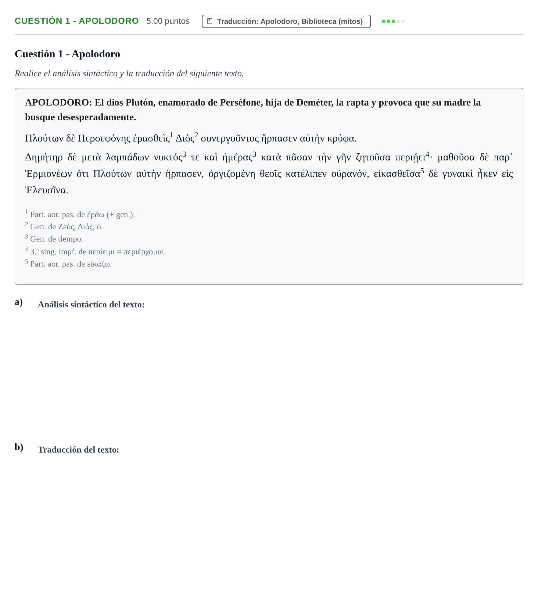 Enunciado: Cuestión 1 - Apolodoro · Griego II PAU Cantabria Ordinaria 2022