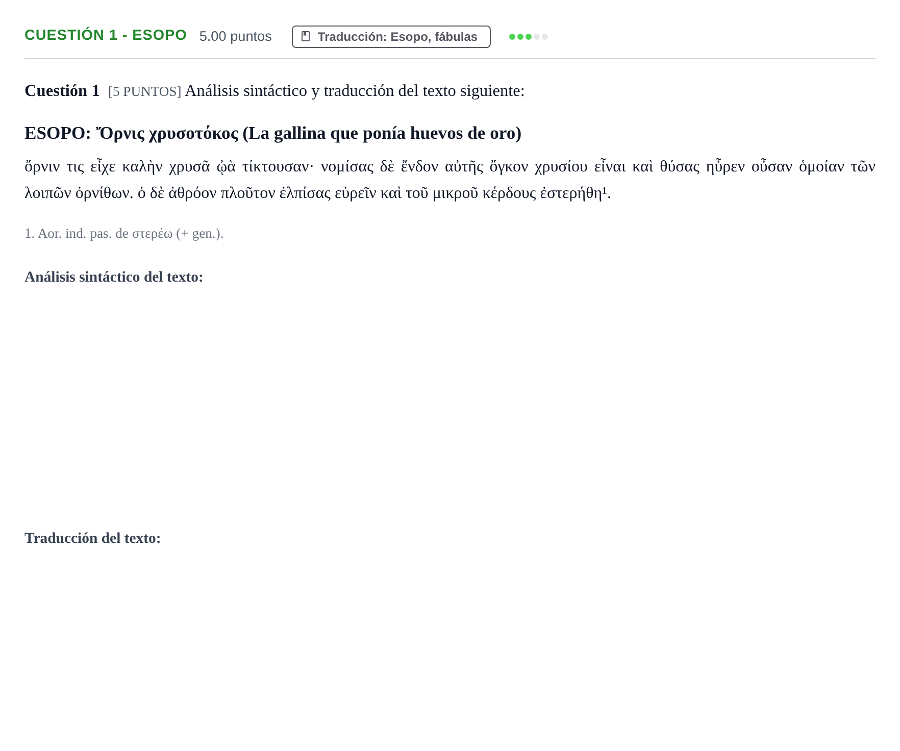 Enunciado: Cuestión 1 - Esopo · Griego II PAU Cantabria Ordinaria 2022