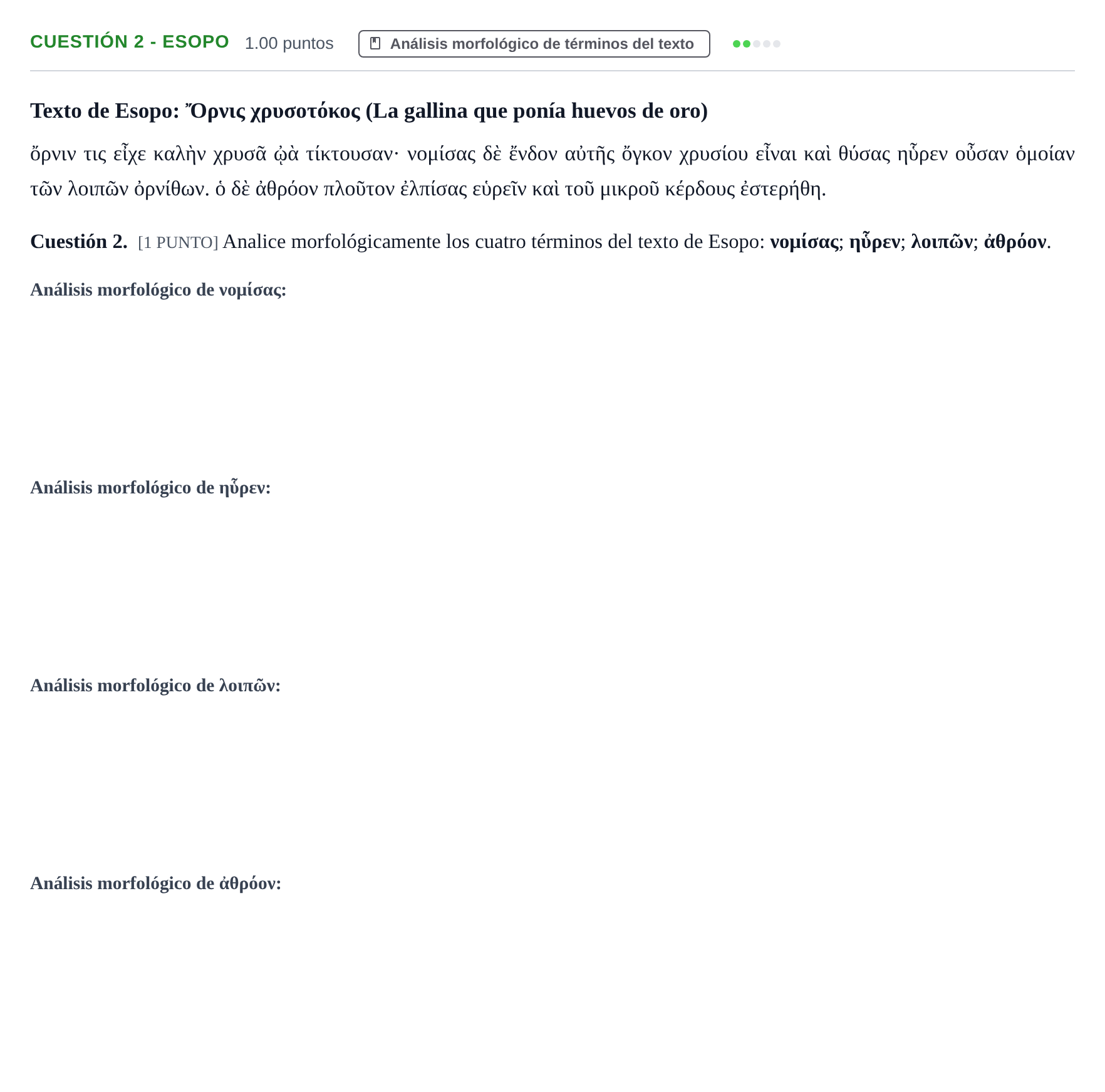 Enunciado: Cuestión 2 - Esopo · Griego II PAU Cantabria Ordinaria 2022