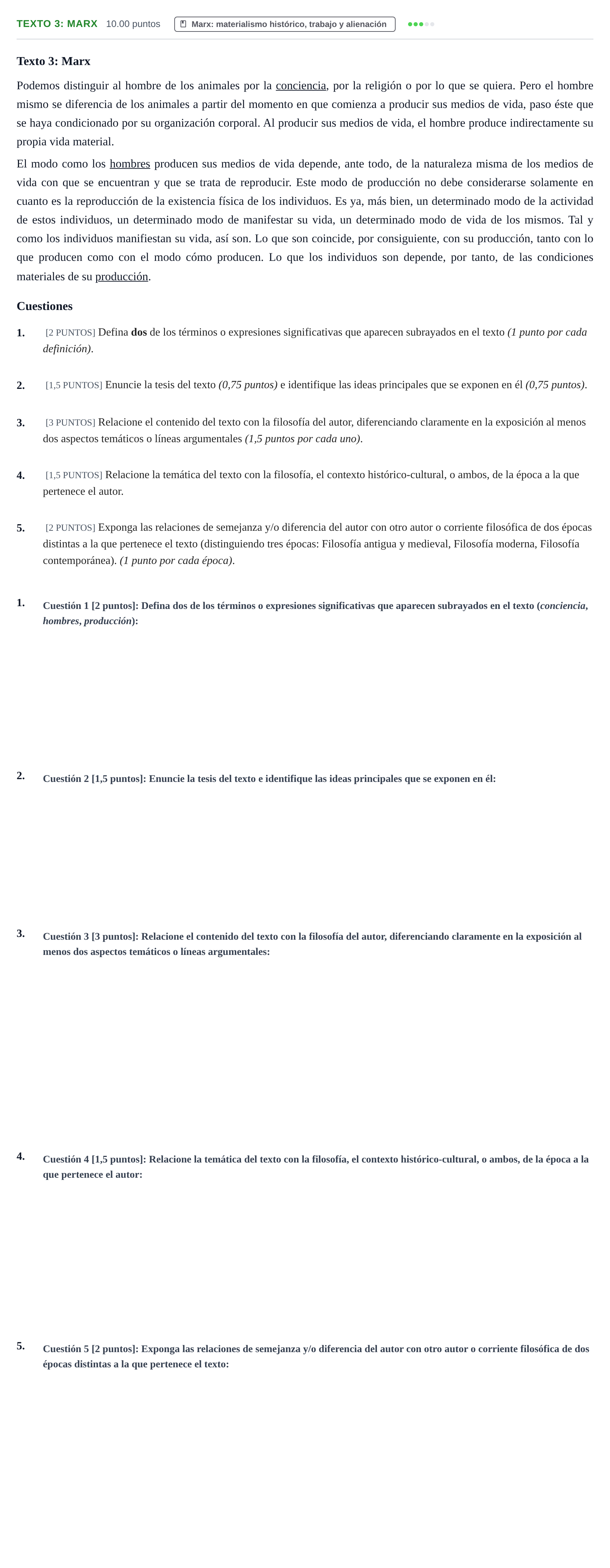 Enunciado: Ejercicio Texto 3: Marx · Historia de la Filosofía PAU Cantabria Extraordinaria 2022