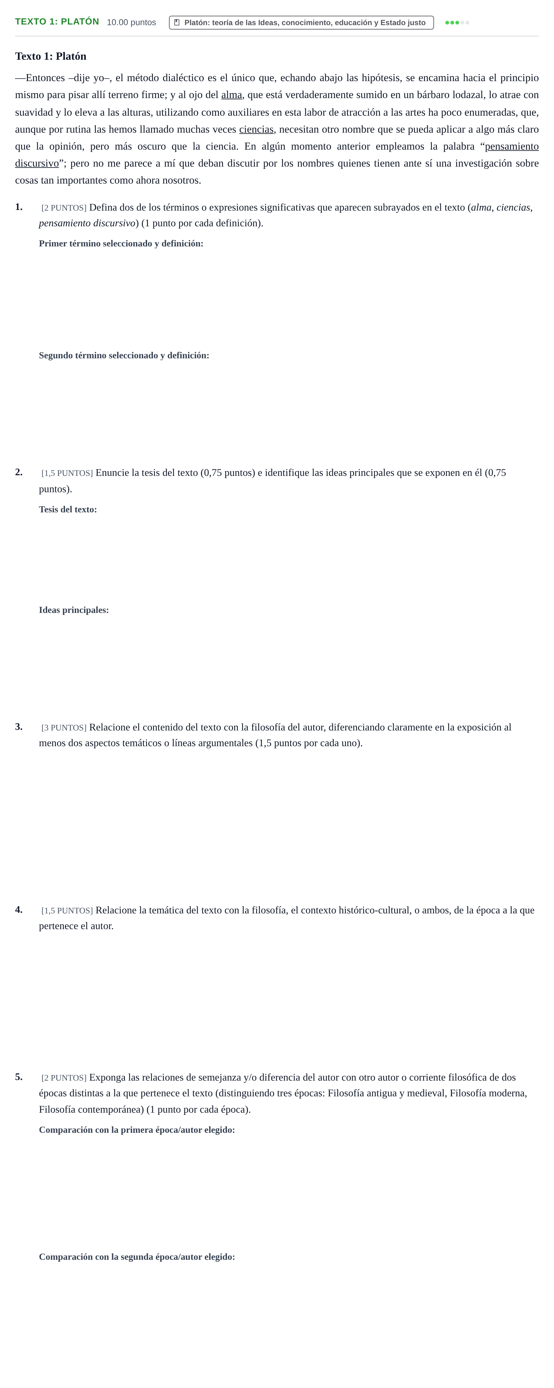Enunciado: Ejercicio Texto 1: Platón · Historia de la Filosofía PAU Cantabria Ordinaria 2022