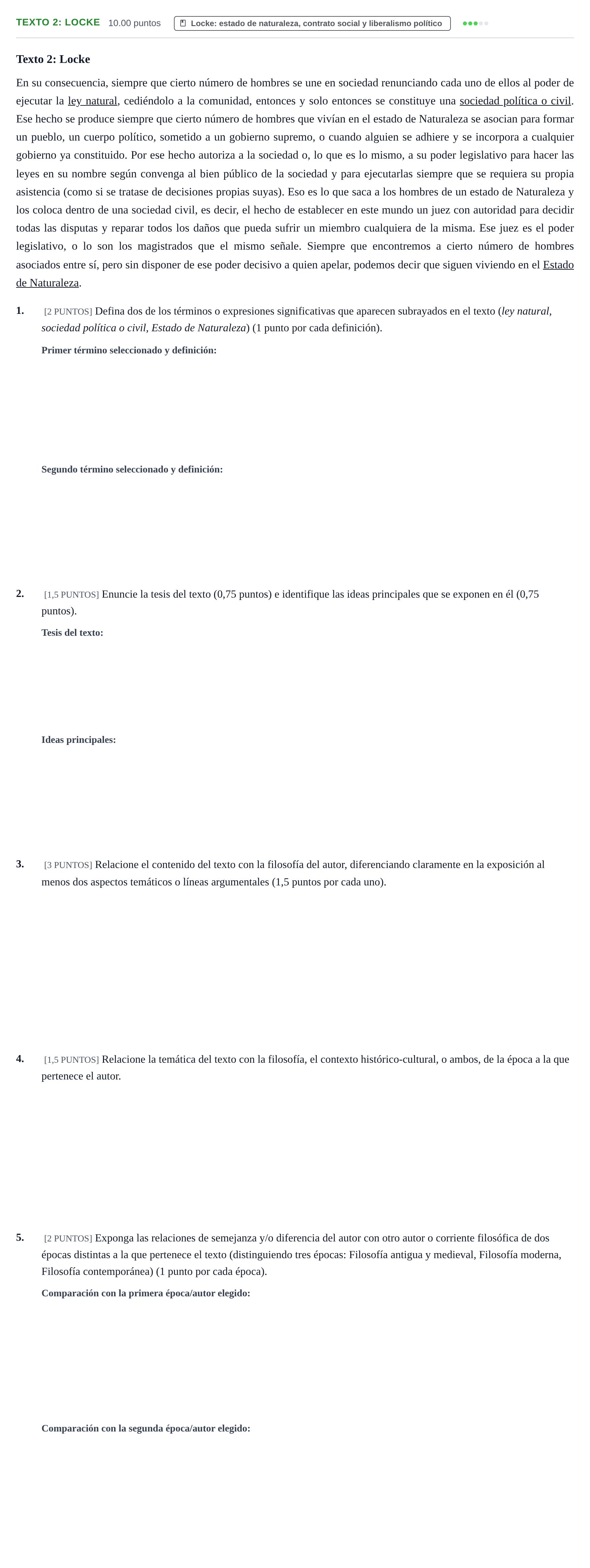 Enunciado: Ejercicio Texto 2: Locke · Historia de la Filosofía PAU Cantabria Ordinaria 2022