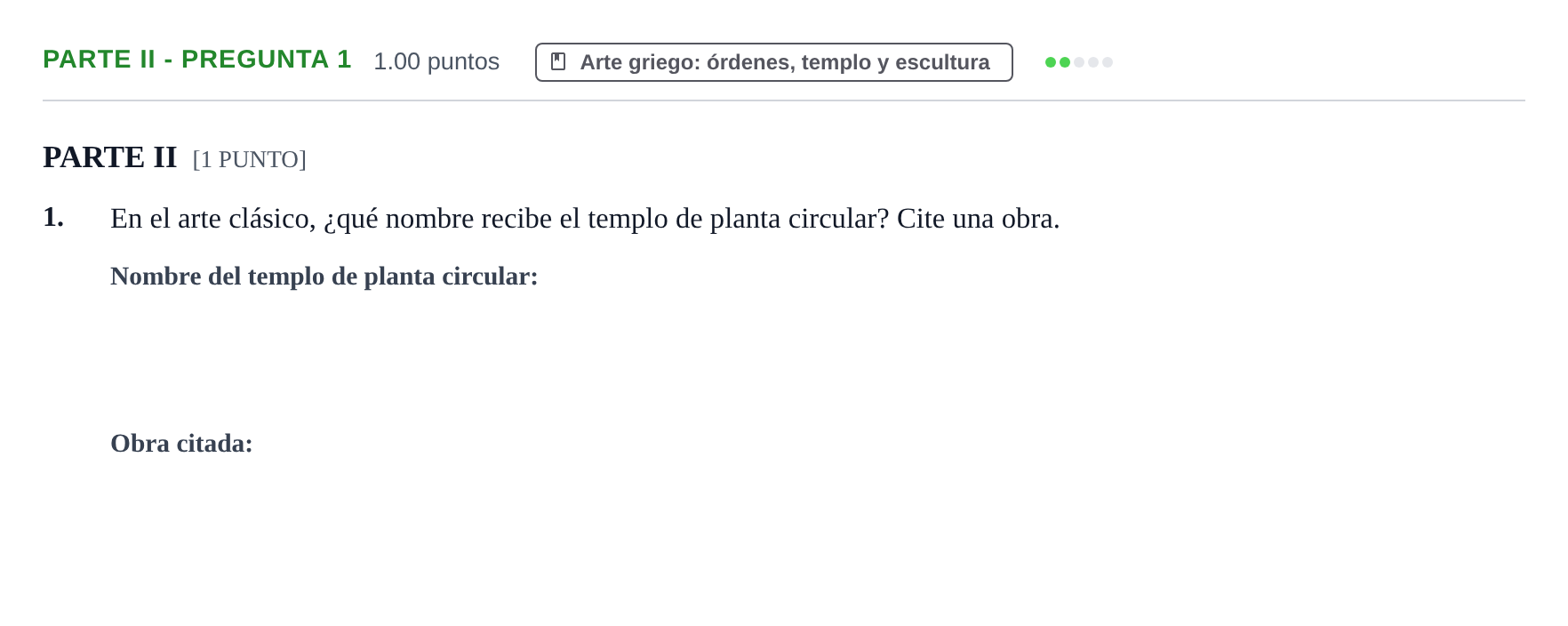 Enunciado: Ejercicio Parte II - Pregunta 1 · Historia del Arte PAU Cantabria Ordinaria 2022