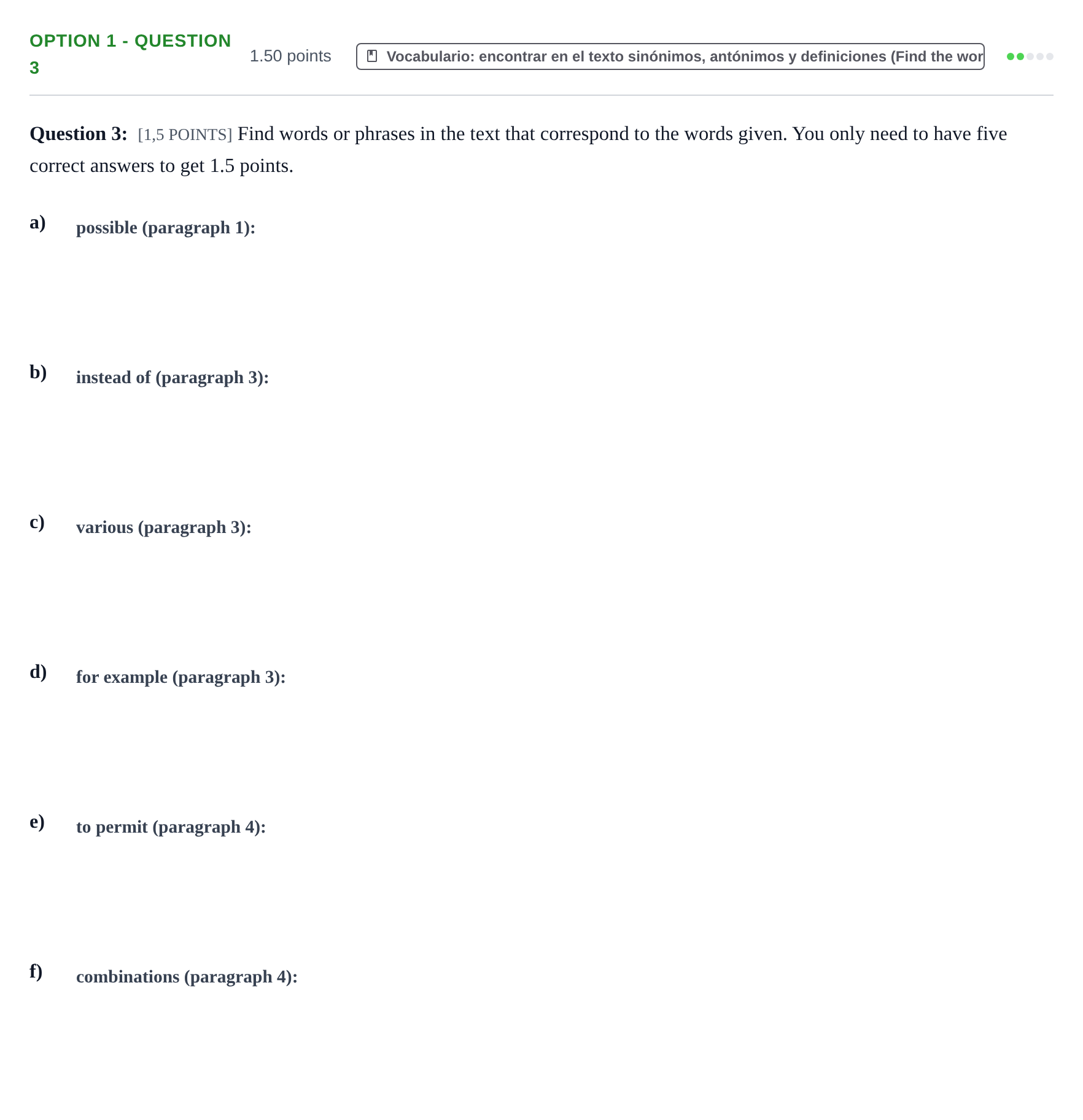 Enunciado: Ejercicio Option 1 - Question 3 · Inglés PAU Cantabria Extraordinaria 2022