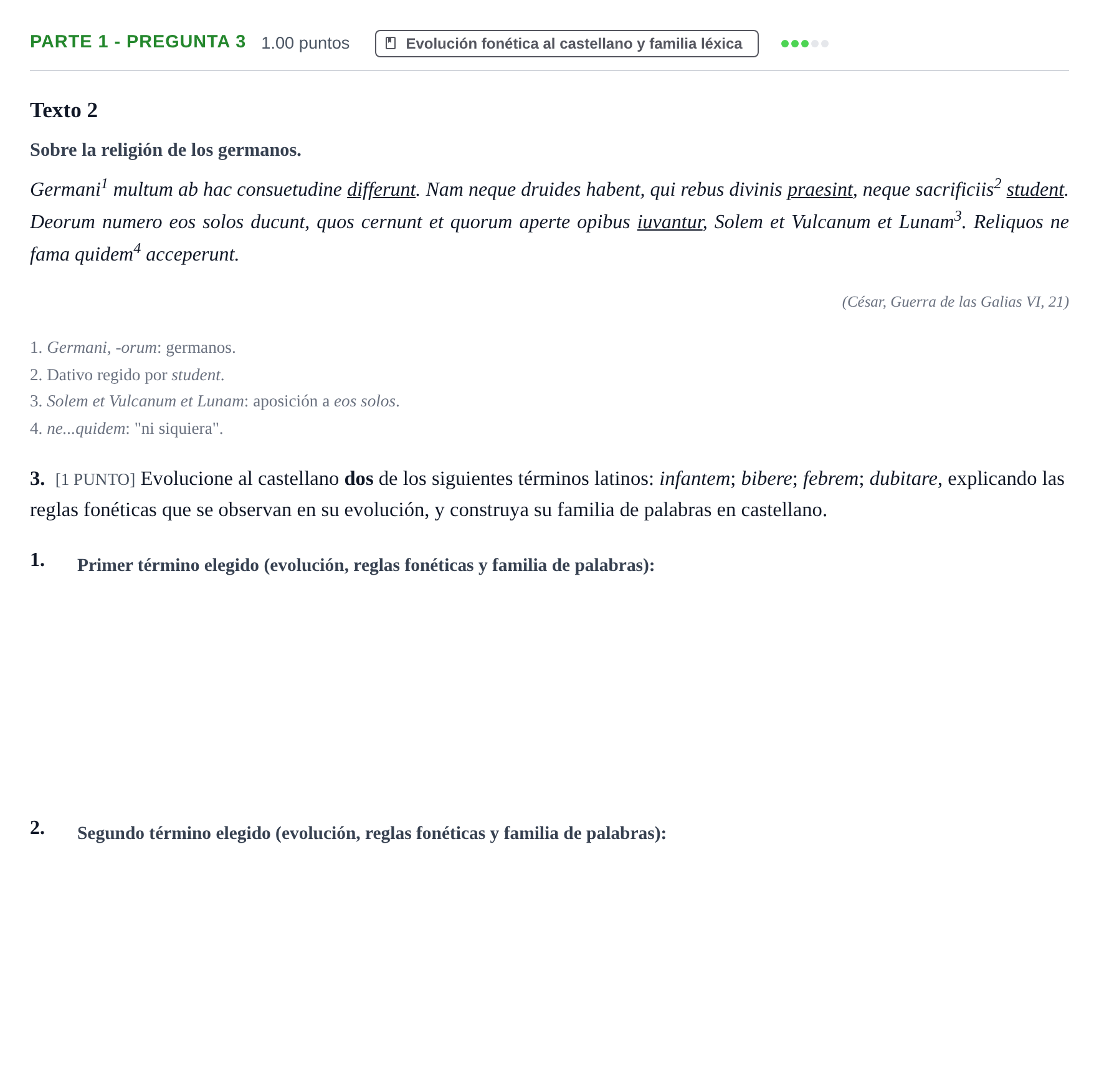 Enunciado: Ejercicio Parte 1 - Pregunta 3 · Latín II PAU Cantabria Extraordinaria 2022