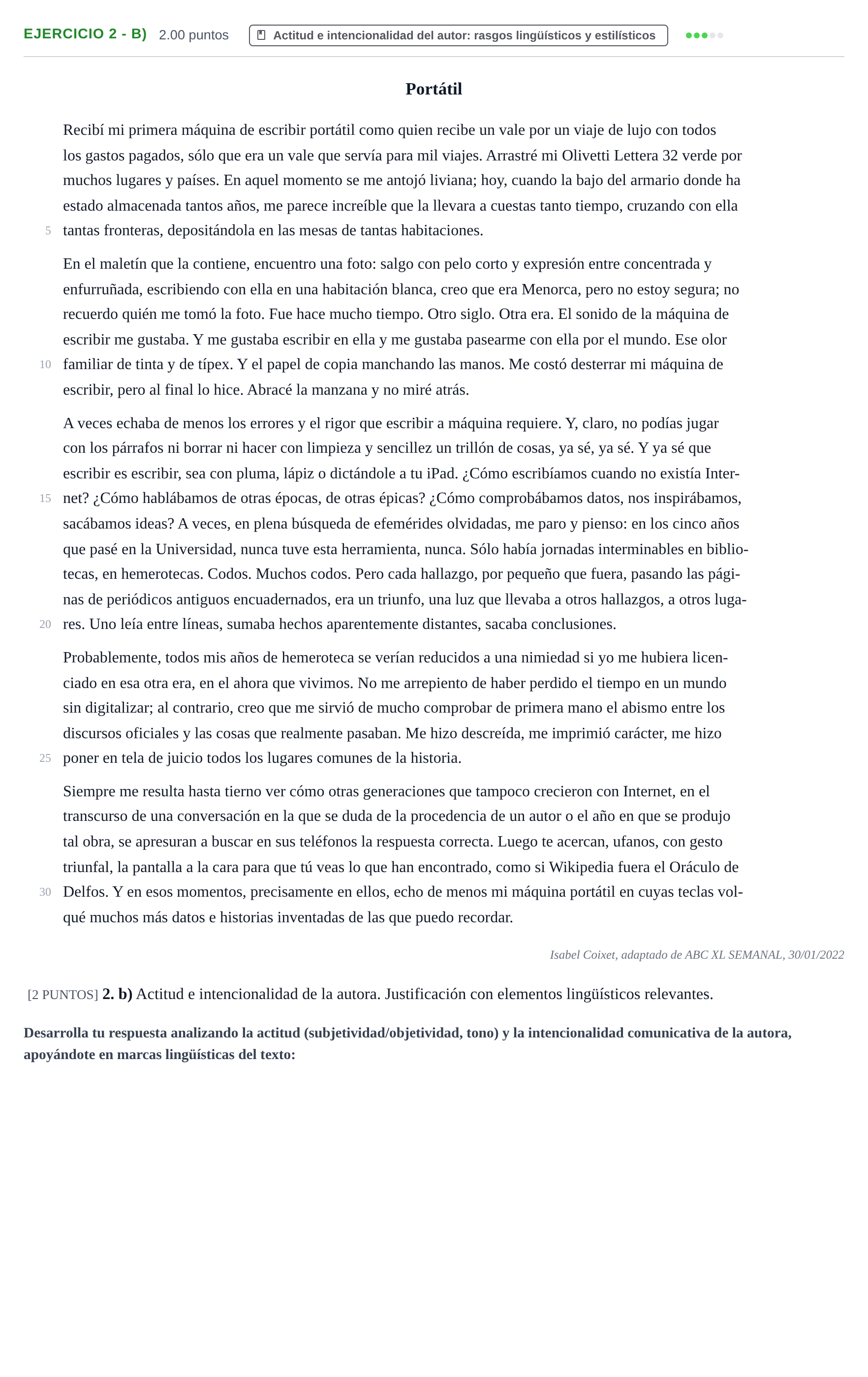 Enunciado: Ejercicio 2 - b) · Lengua Castellana y Literatura II PAU Cantabria Extraordinaria 2022