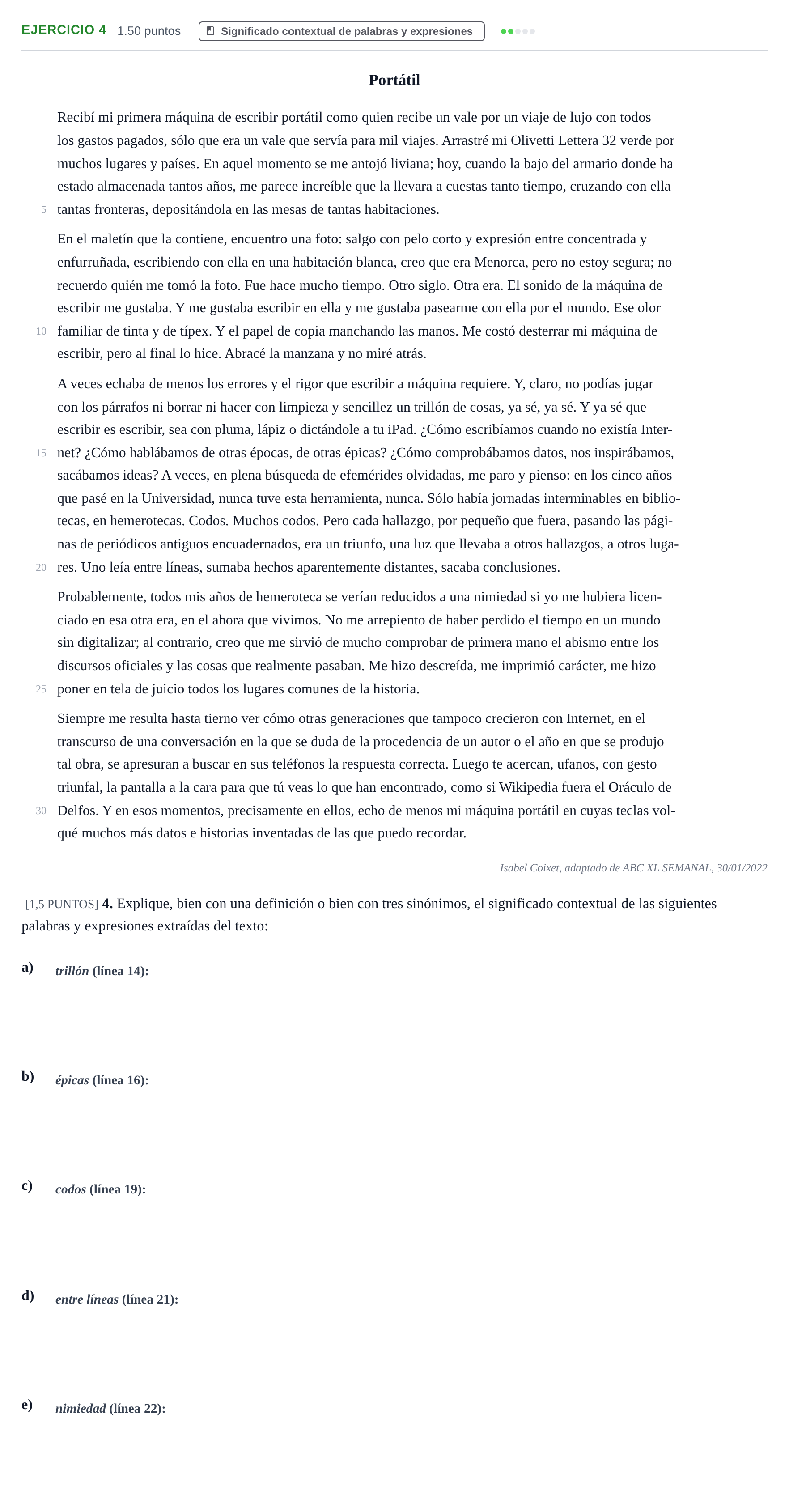 Enunciado: Problema 4 · Lengua Castellana y Literatura II PAU Cantabria Extraordinaria 2022