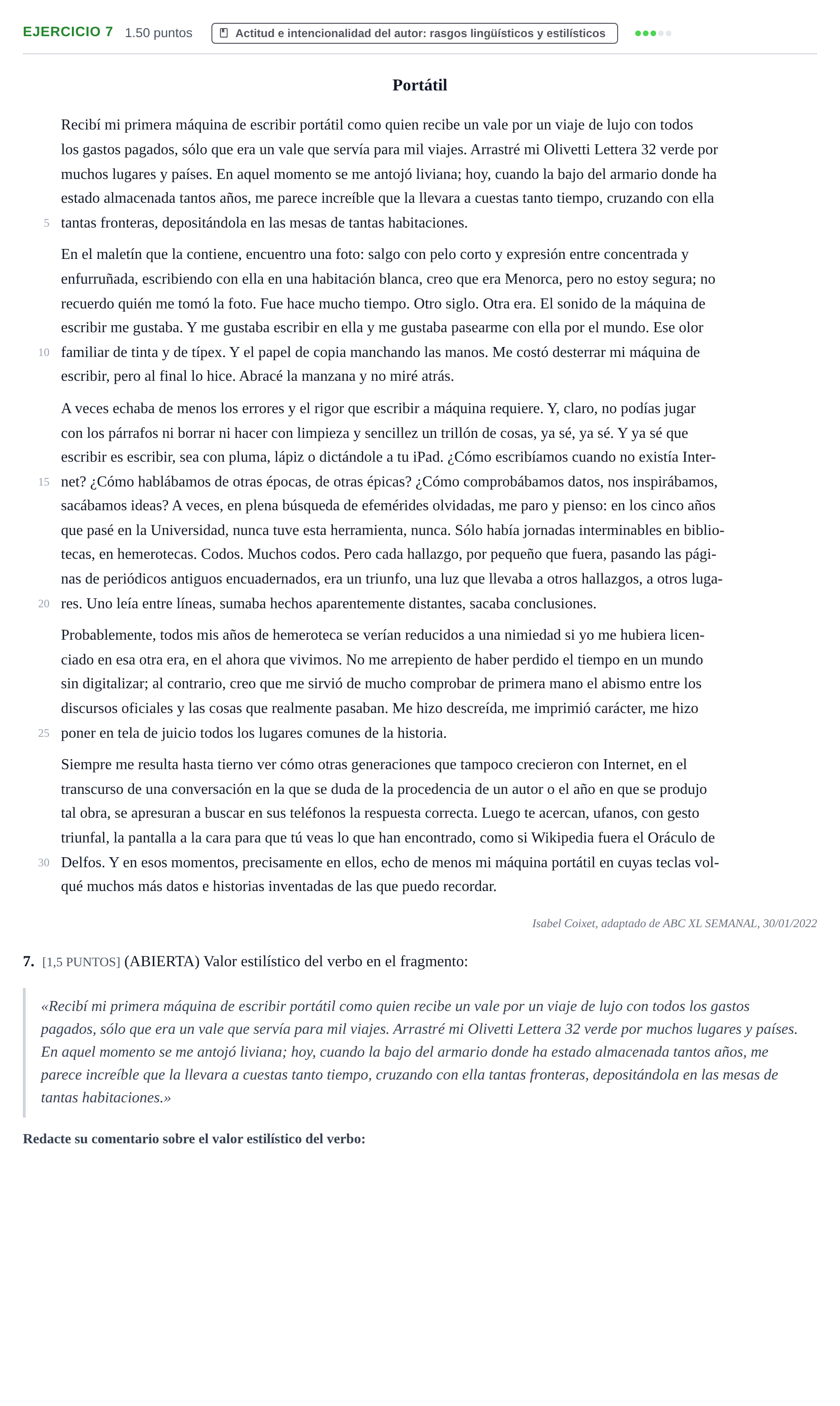 Enunciado: Problema 7 · Lengua Castellana y Literatura II PAU Cantabria Extraordinaria 2022