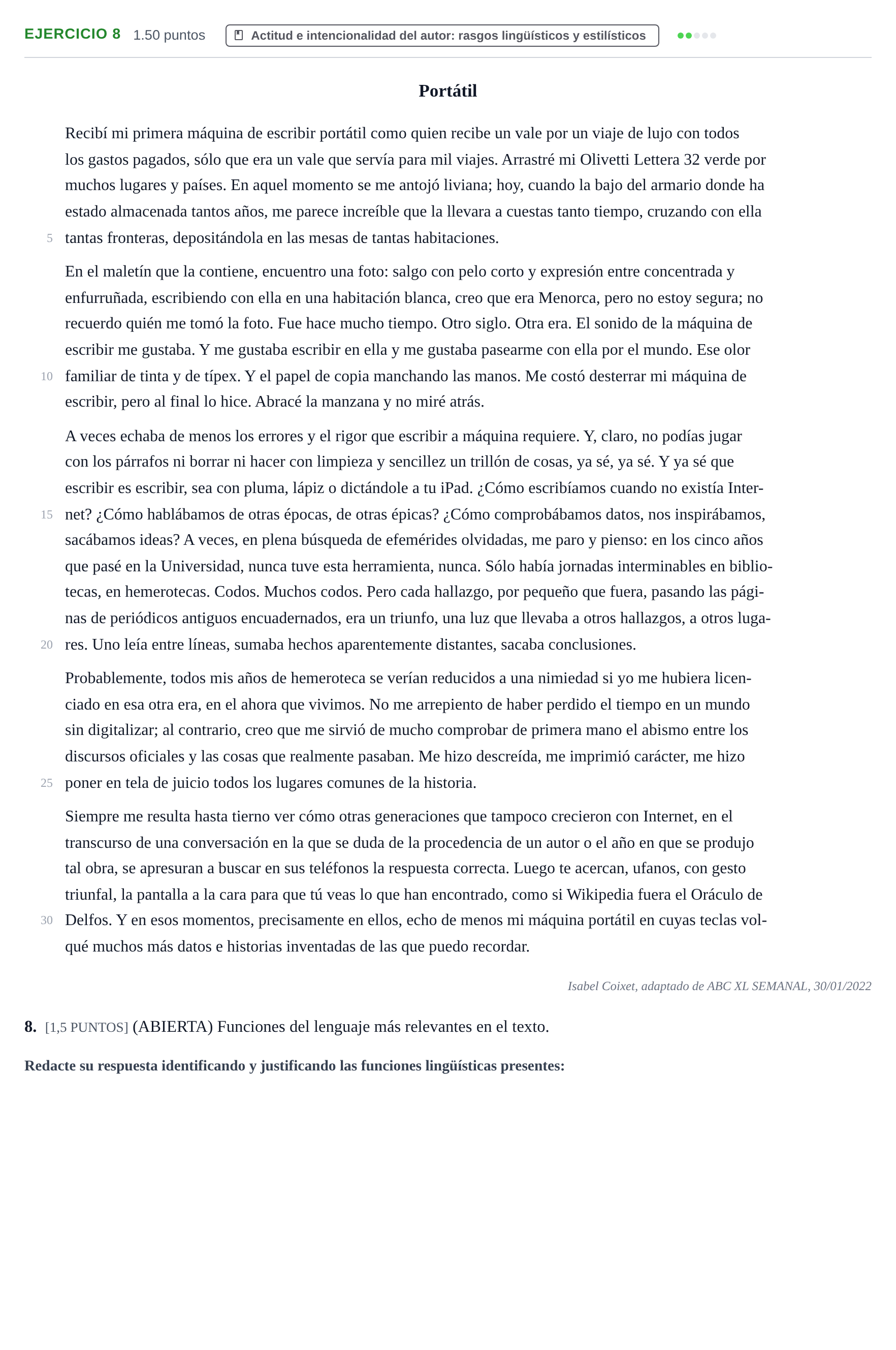 Enunciado: Problema 8 · Lengua Castellana y Literatura II PAU Cantabria Extraordinaria 2022