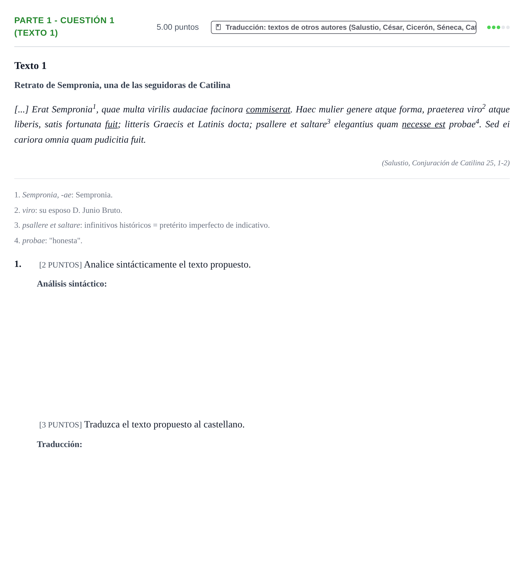 Enunciado: Ejercicio Parte 1 - Cuestión 1 (Texto 1) · Latín II PAU Cantabria Ordinaria 2022