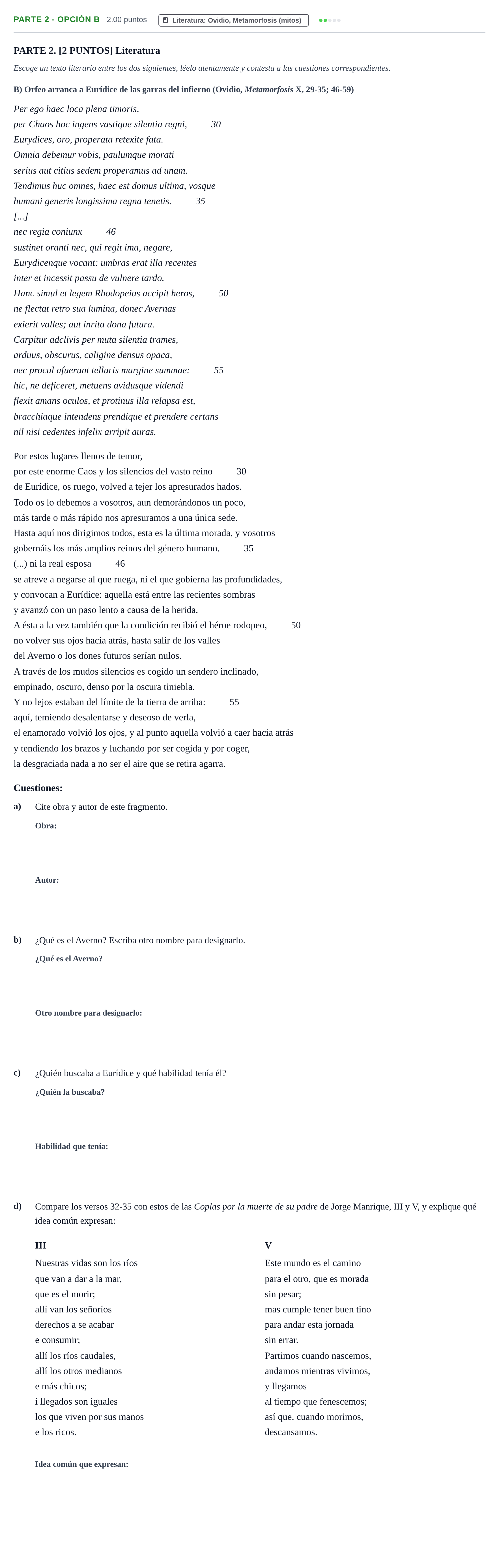 Enunciado: Ejercicio Parte 2 - Opción B · Latín II PAU Cantabria Ordinaria 2022