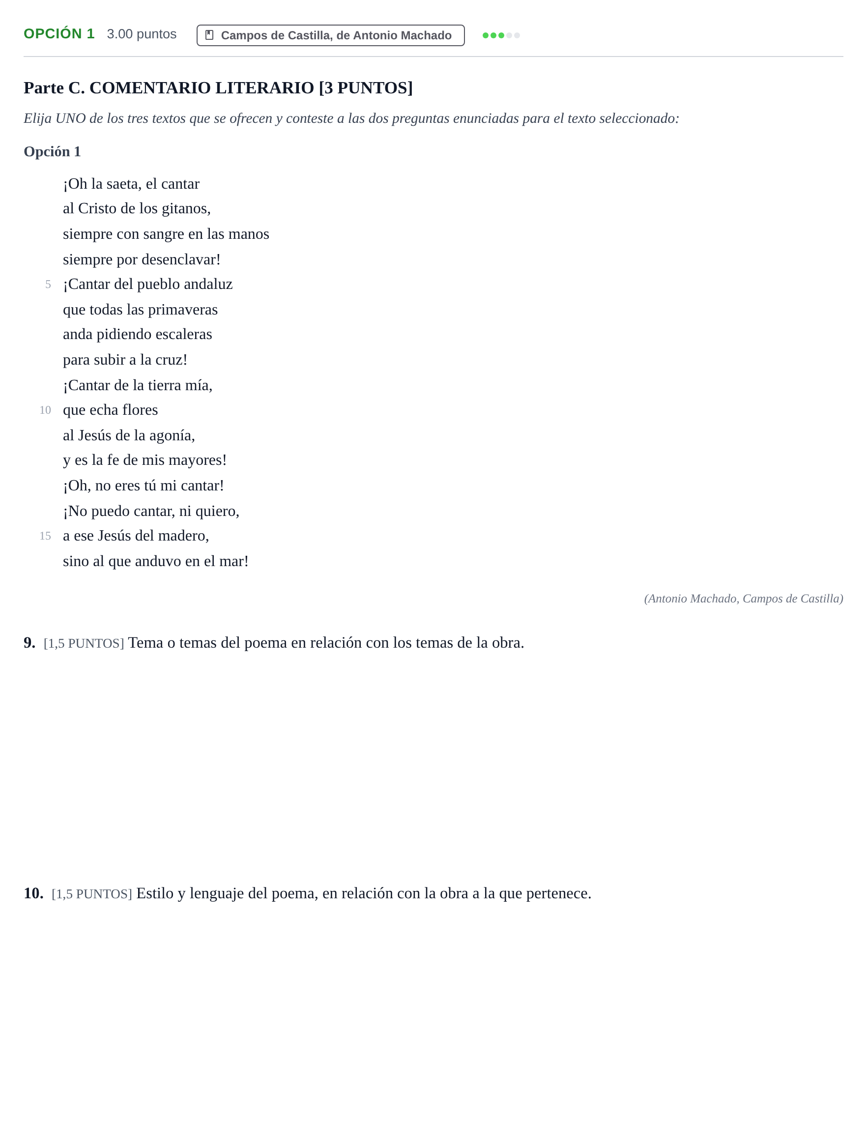 Enunciado: Opción 1 · Lengua Castellana y Literatura II PAU Cantabria Ordinaria 2022