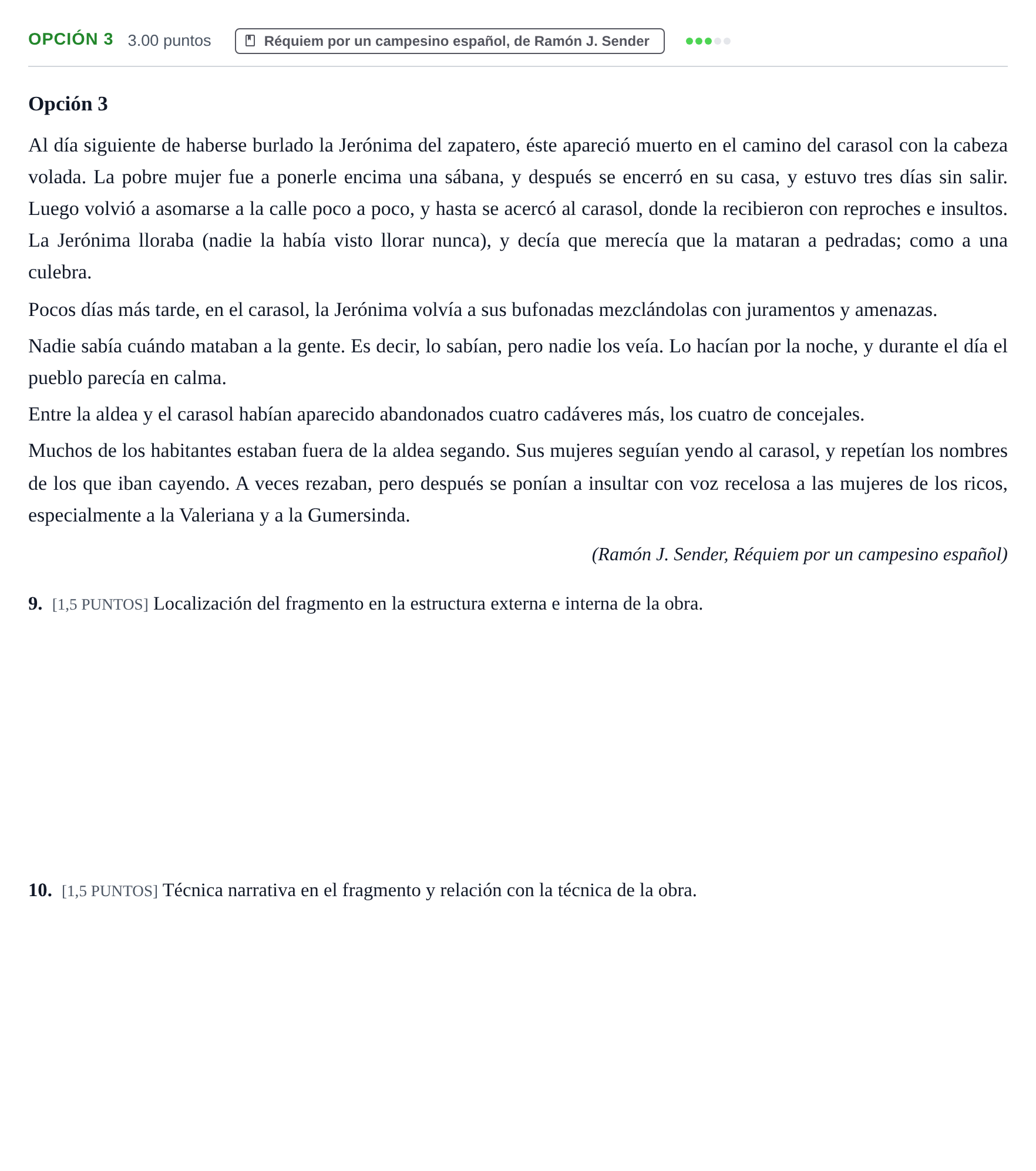 Enunciado: Opción 3 · Lengua Castellana y Literatura II PAU Cantabria Ordinaria 2022