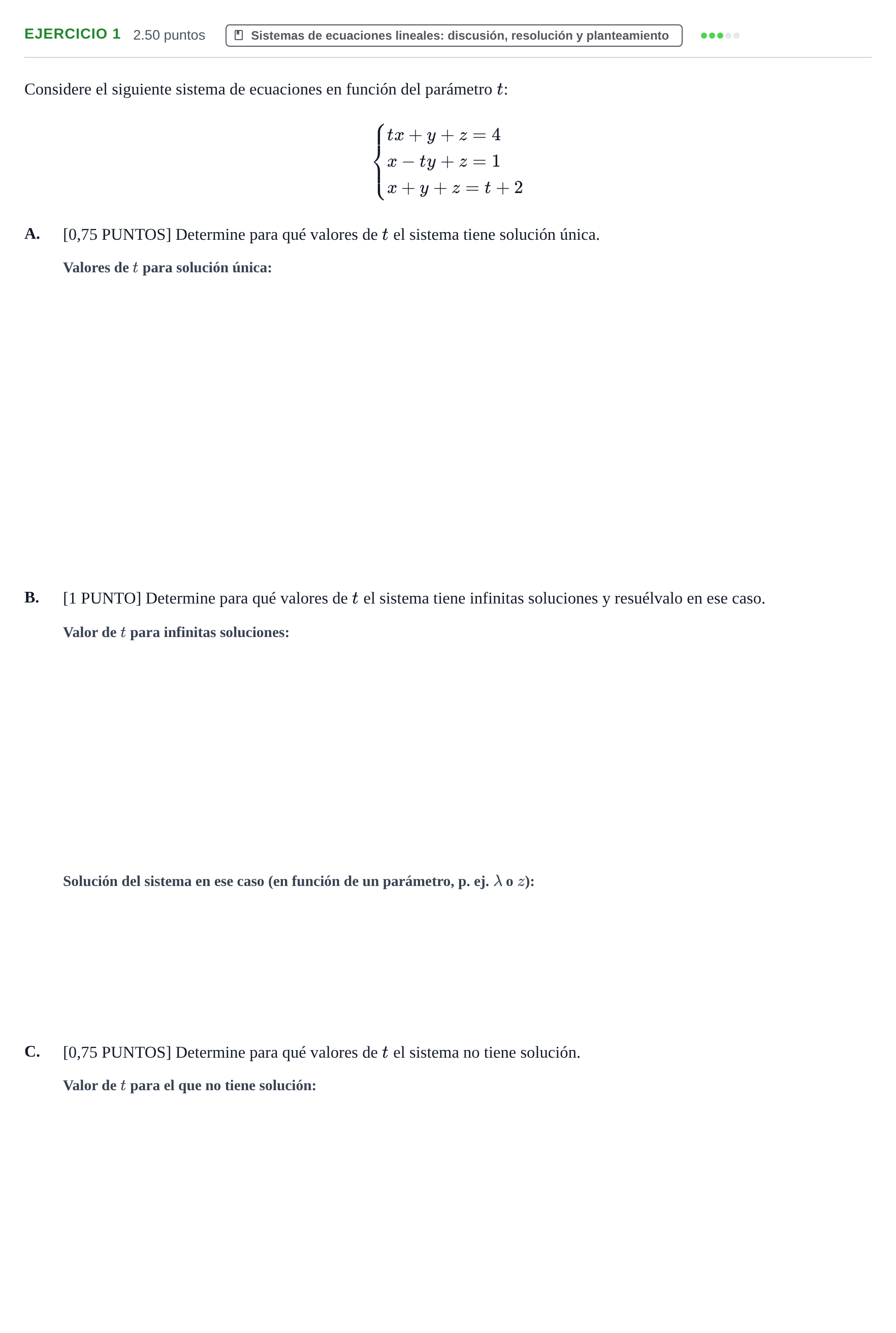 Enunciado: Ejercicio 1 · Matemáticas II PAU Cantabria Extraordinaria 2022