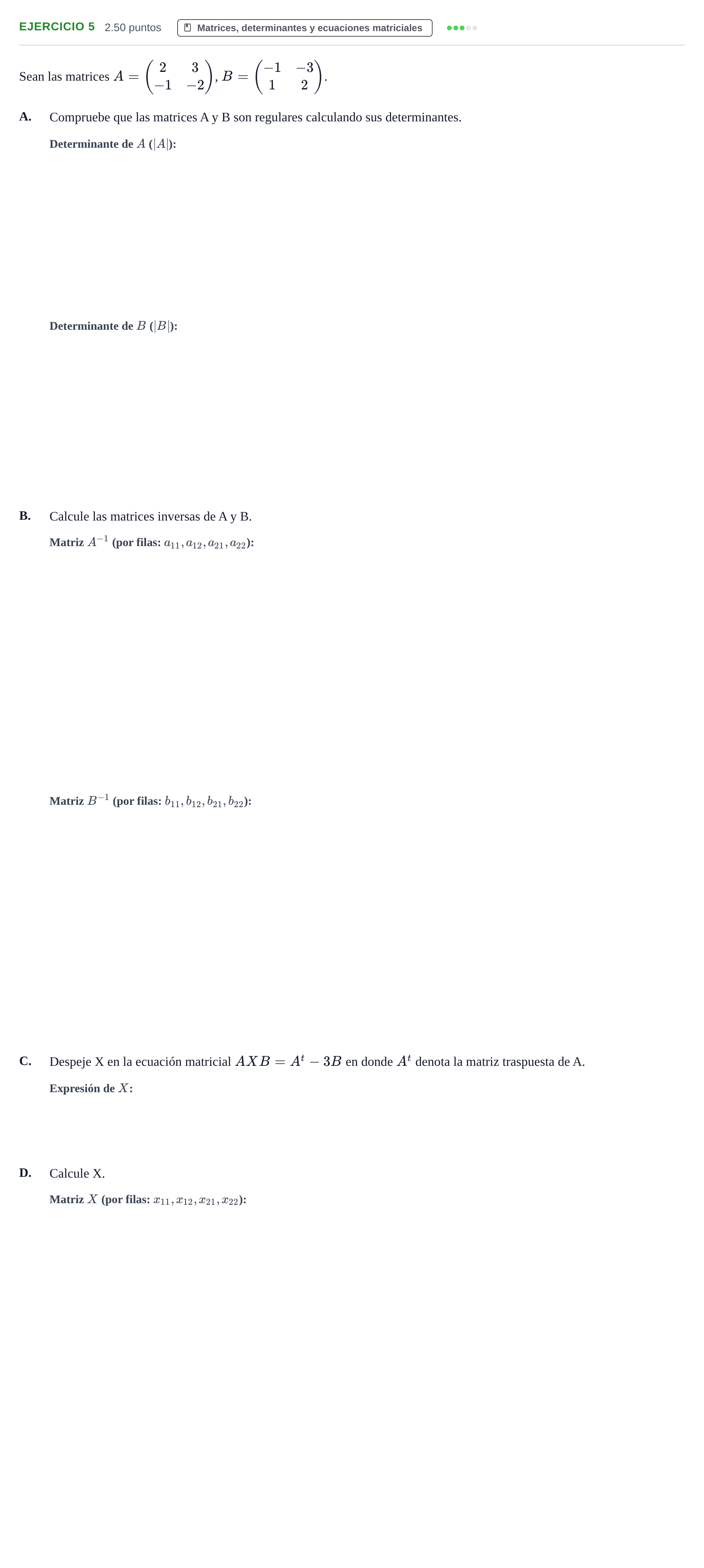 Enunciado: Ejercicio 5 · Matemáticas II PAU Cantabria Ordinaria 2022