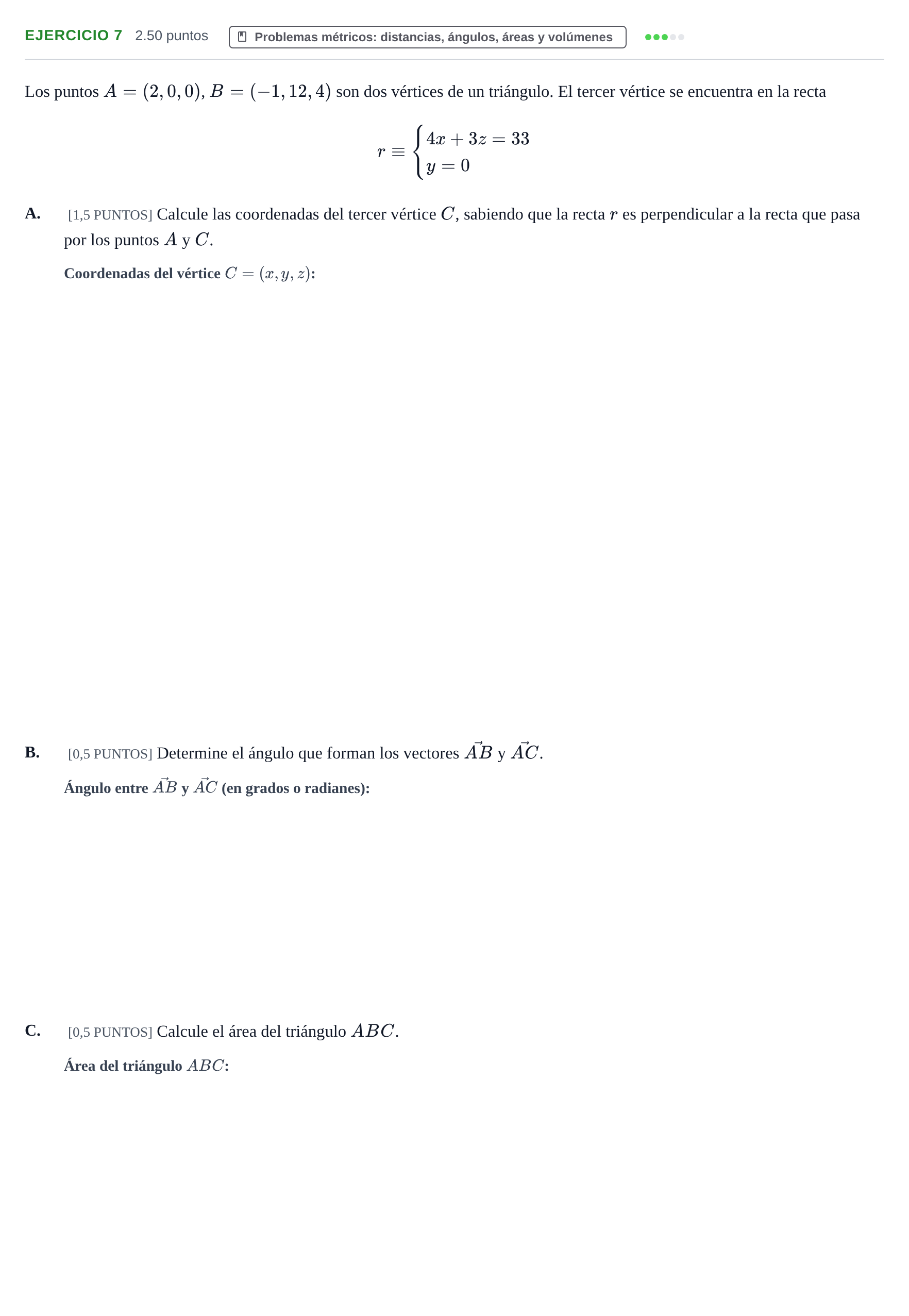 Enunciado: Ejercicio 7 · Matemáticas II PAU Cantabria Ordinaria 2022