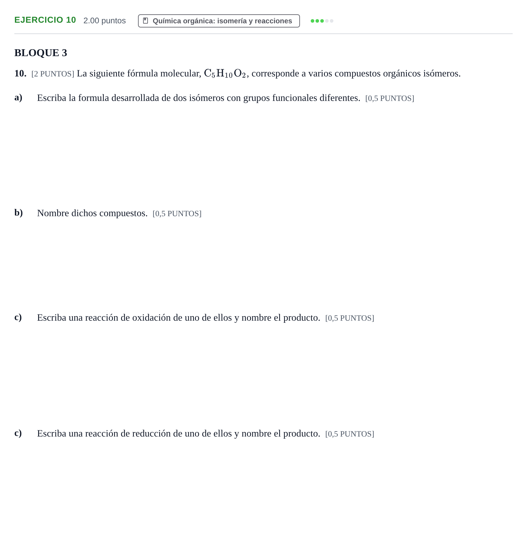 Enunciado: Problema 10 · Química PAU Cantabria Extraordinaria 2022
