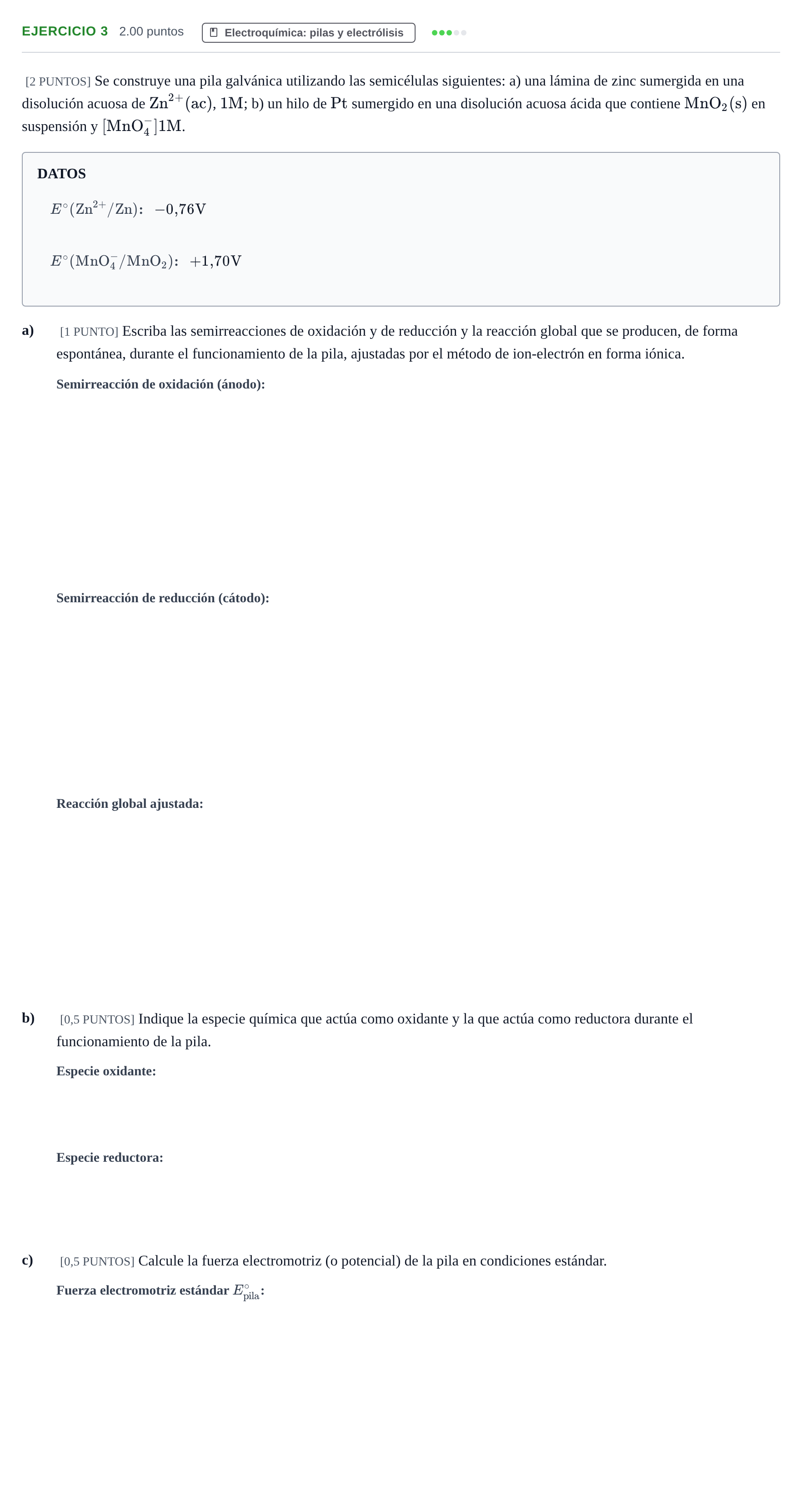 Enunciado: Problema 3 · Química PAU Cantabria Extraordinaria 2022