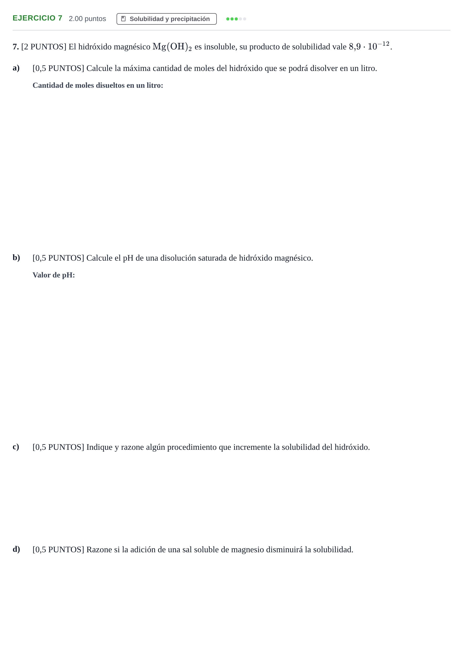 Enunciado: Problema 7 · Química PAU Cantabria Extraordinaria 2022