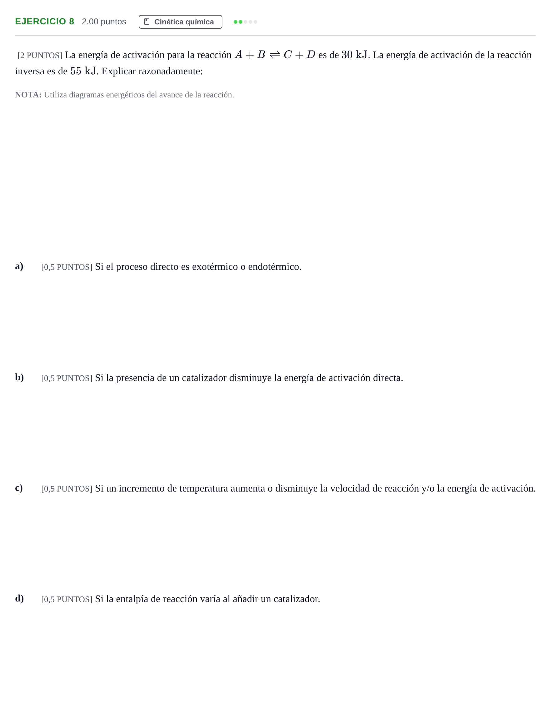 Enunciado: Problema 8 · Química PAU Cantabria Extraordinaria 2022