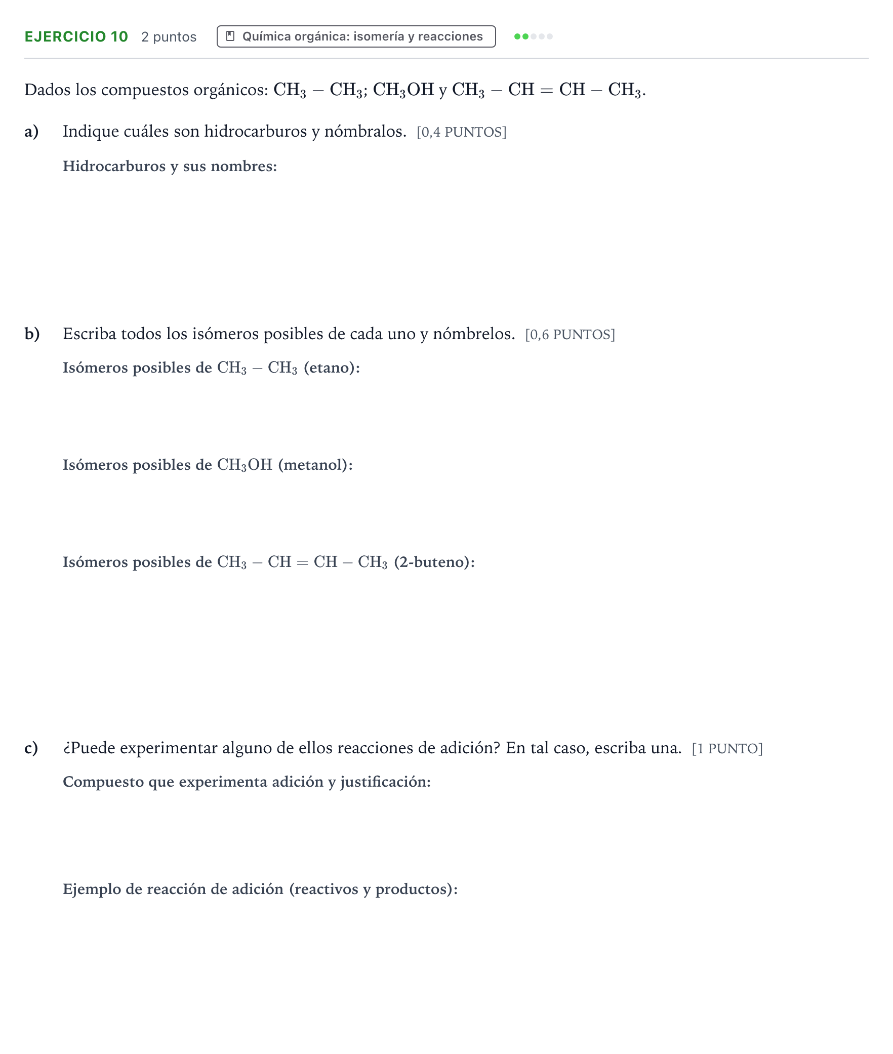 Enunciado: Problema 10 · Química PAU Cantabria Ordinaria 2022