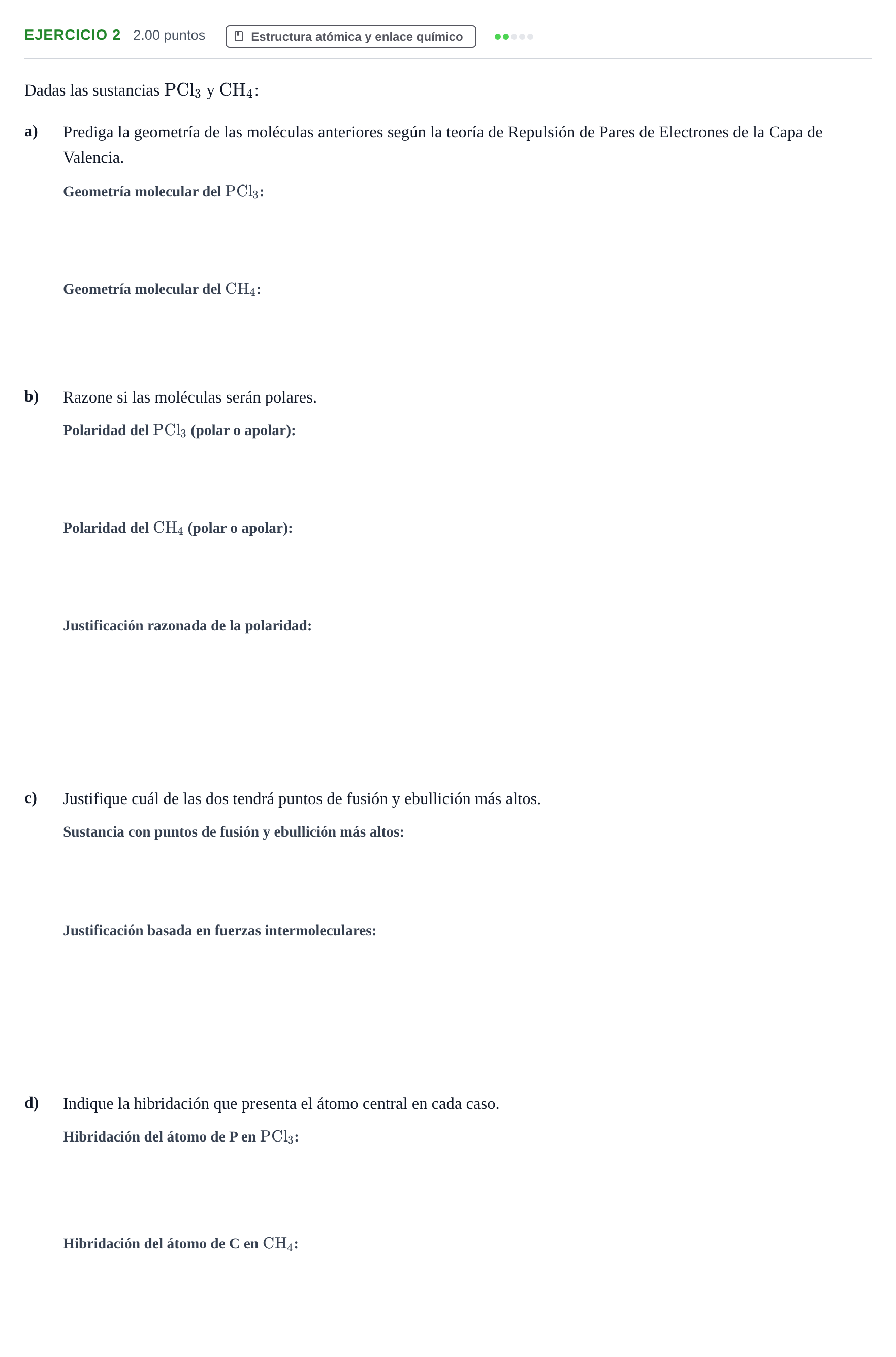 Enunciado: Problema 2 · Química PAU Cantabria Ordinaria 2022